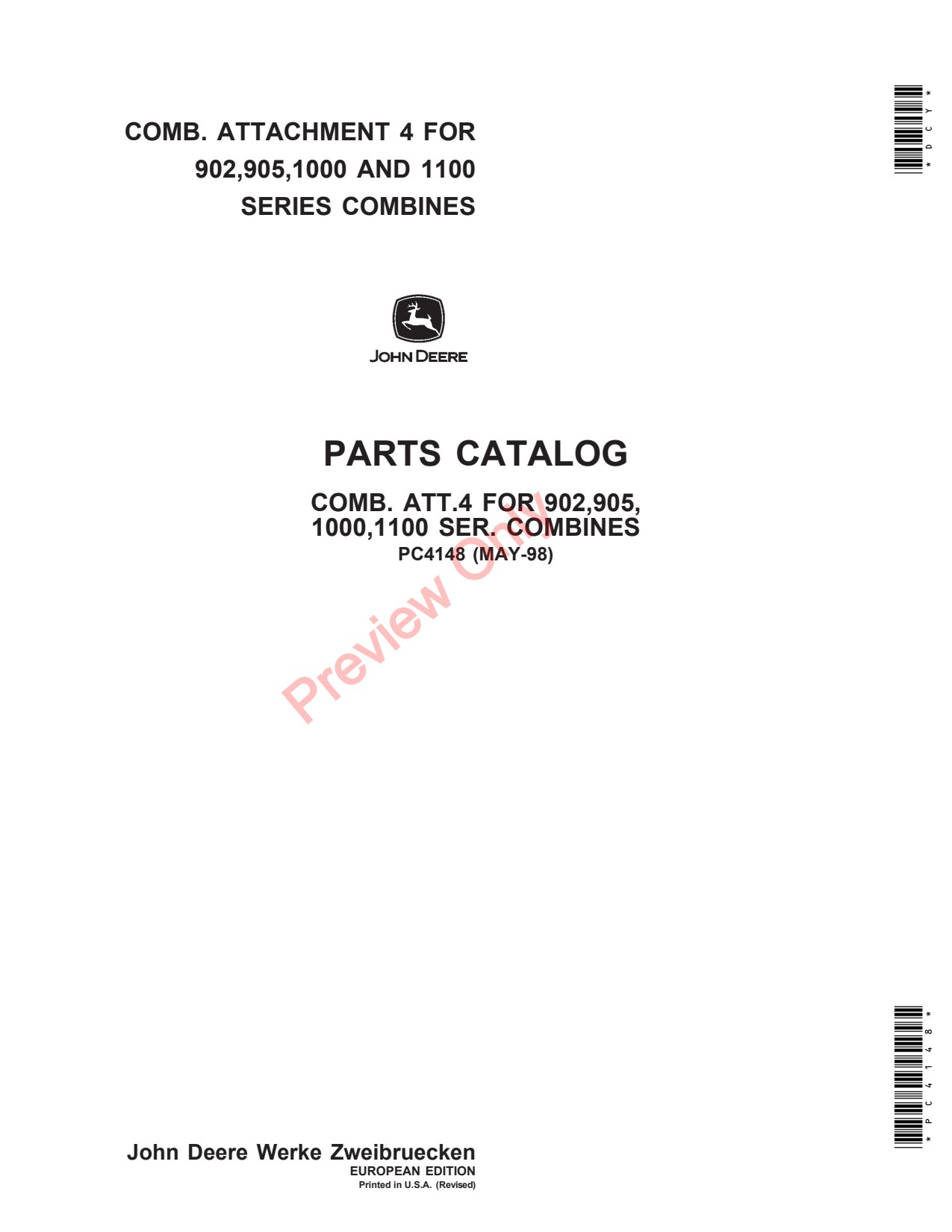 John Deere 902 905 1000 1100 Attachment Parts Catalog PC4148 1 John Deere 902 905 1000 1100 Attachment Parts Catalog PC4148