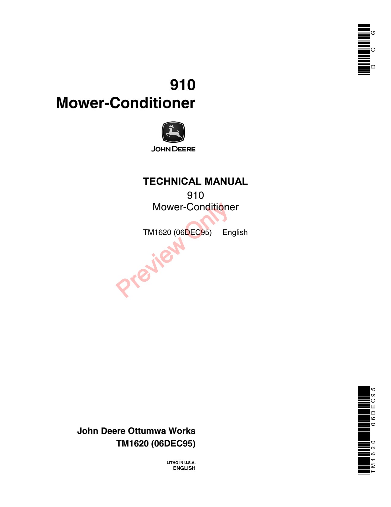 John Deere 910 Mower Impeller Conditioner Technical Manual TM1620 1 John Deere 910 Mower Impeller Conditioner Technical Manual TM1620