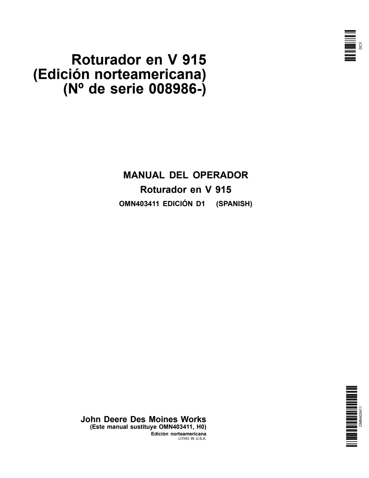 John Deere 915 Ripper Operator Manual OMN403411 ES 1 John Deere 915 Ripper Operator Manual OMN403411 ES