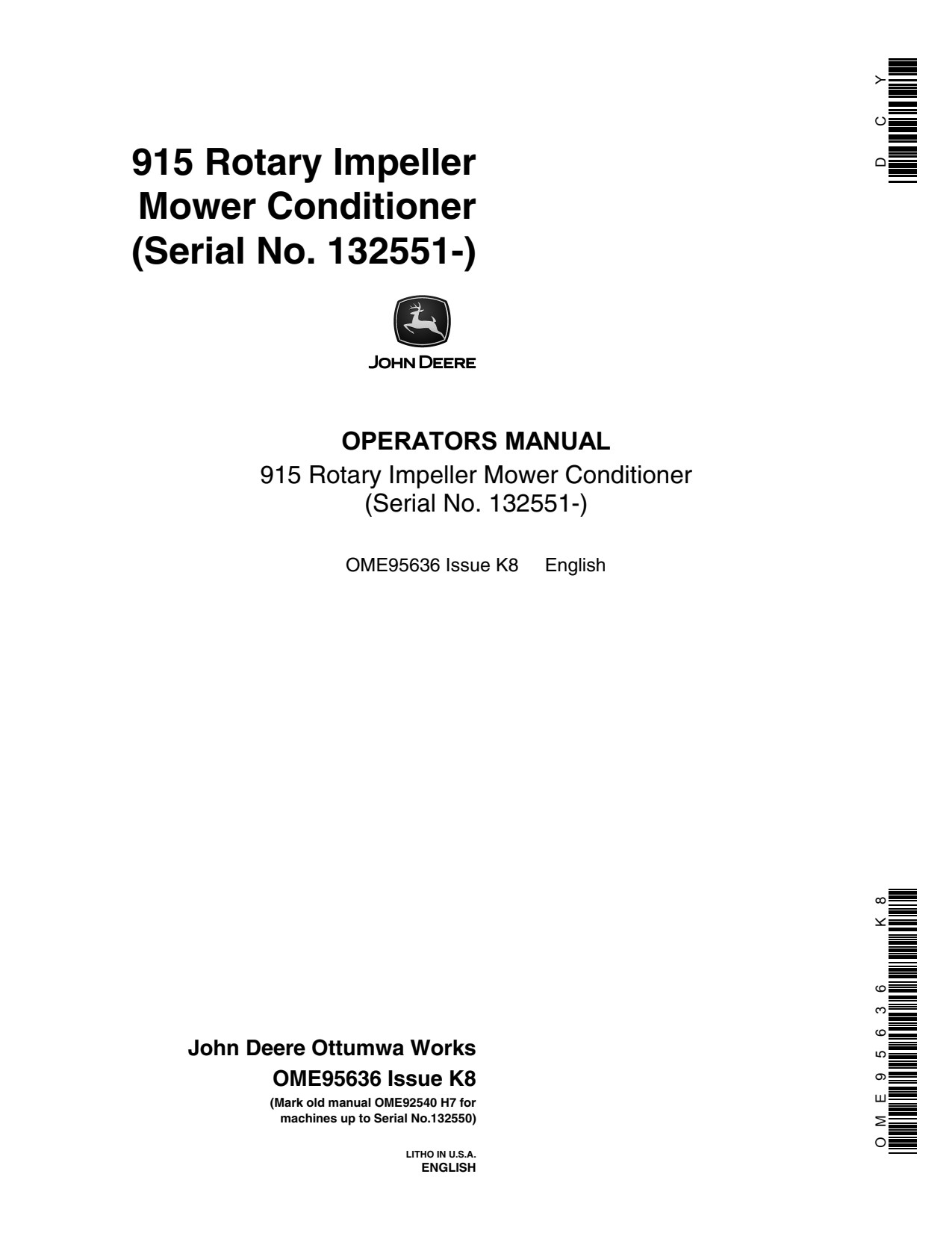 John Deere 915 Rotary Impeller Mower Conditioner Operator Manual OME95636 1 John Deere 915 Rotary Impeller Mower Conditioner Operator Manual OME95636