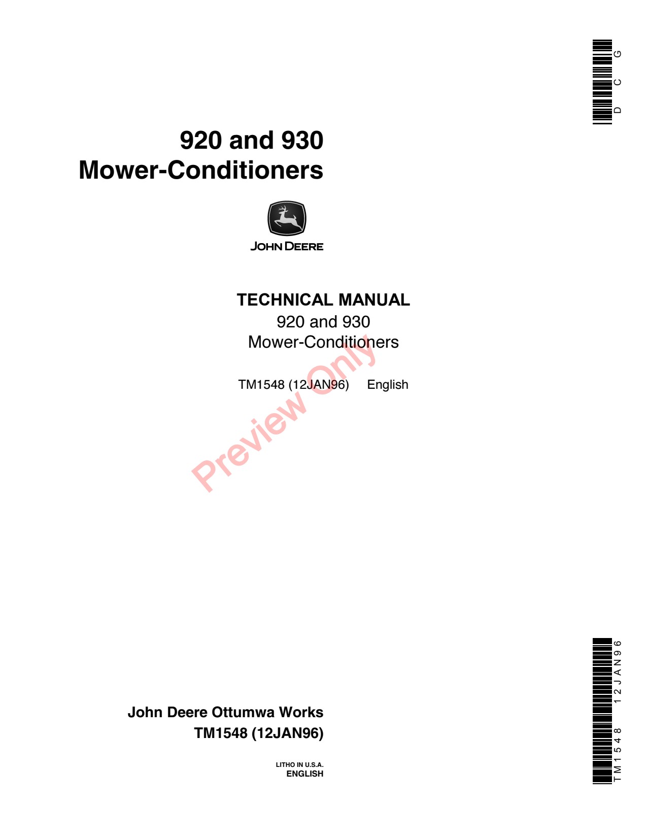 John Deere 920 930 910 Rotary Impeller Mower Conditioner Technical Manual TM1548 1 John Deere 920 930 910 Rotary Impeller Mower Conditioner Technical Manual TM1548