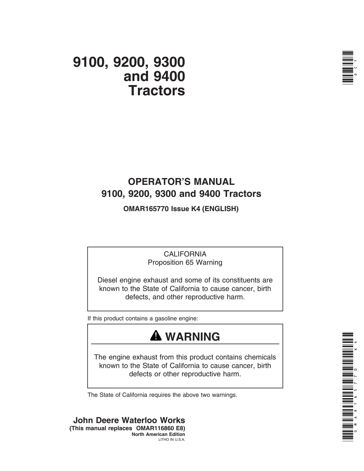 John Deere 9200 9400 9300 9100 Tractor Operator Manual OMAR165770 1 John Deere 9200 9400 9300 9100 Tractor Operator Manual OMAR165770
