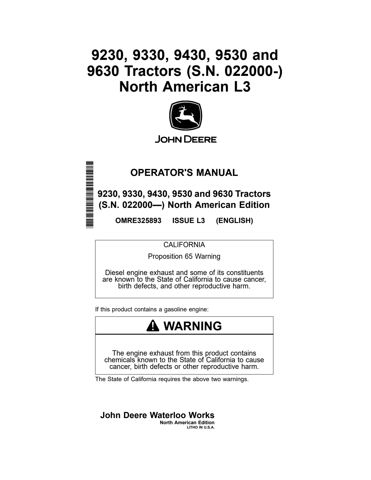 John Deere 9230 to 9630 Tractor Operator Manual OMRE325893 1 John Deere 9230 to 9630 Tractor Operator Manual OMRE325893