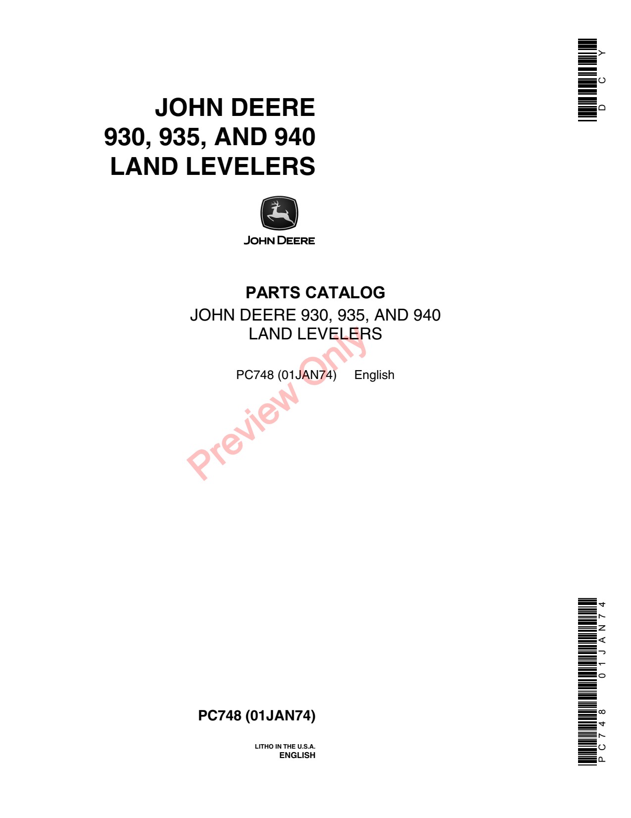 John Deere 930 to 940 4230 3020 4430 Land Leveler Parts Catalog PC748 1 John Deere 930 to 940 4230 3020 4430 Land Leveler Parts Catalog PC748