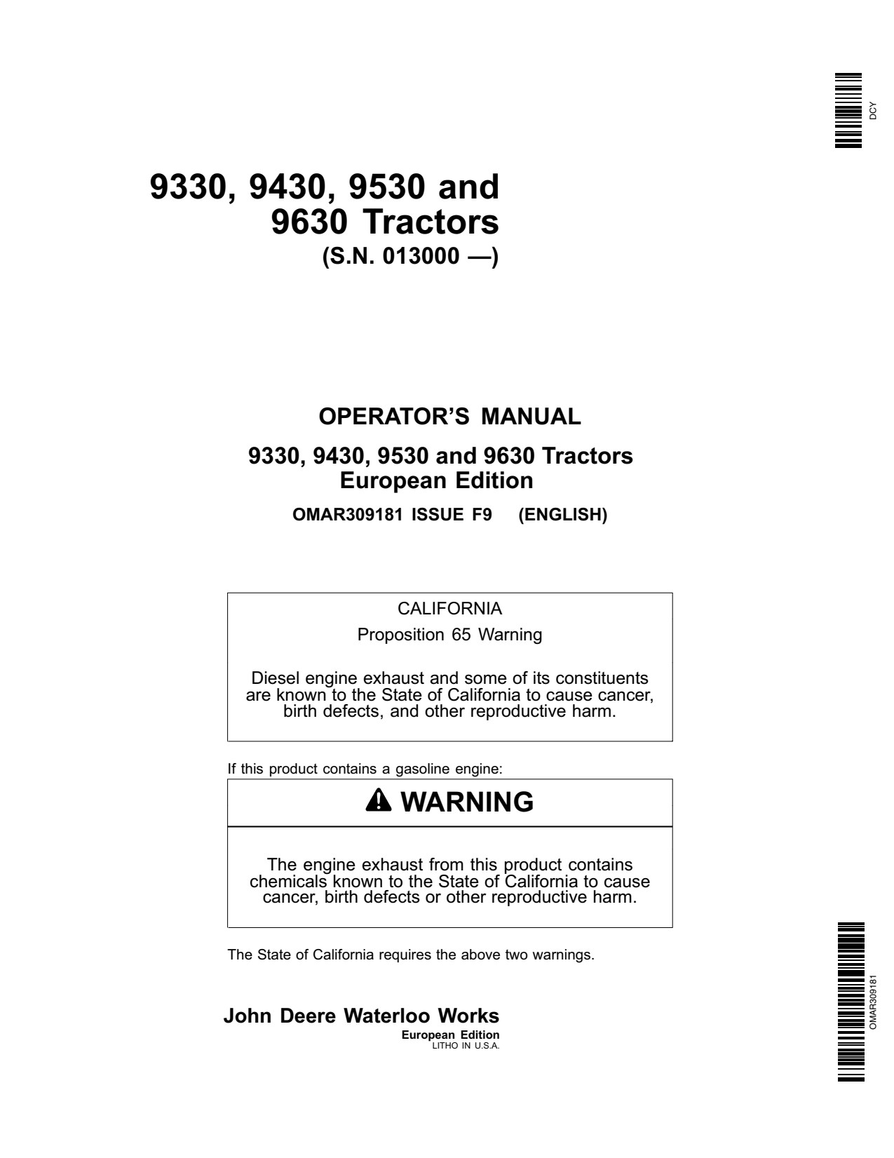 John Deere 9330 9530 9630 9430 Tractor Operator Manual OMAR309181 1 John Deere 9330 9530 9630 9430 Tractor Operator Manual OMAR309181