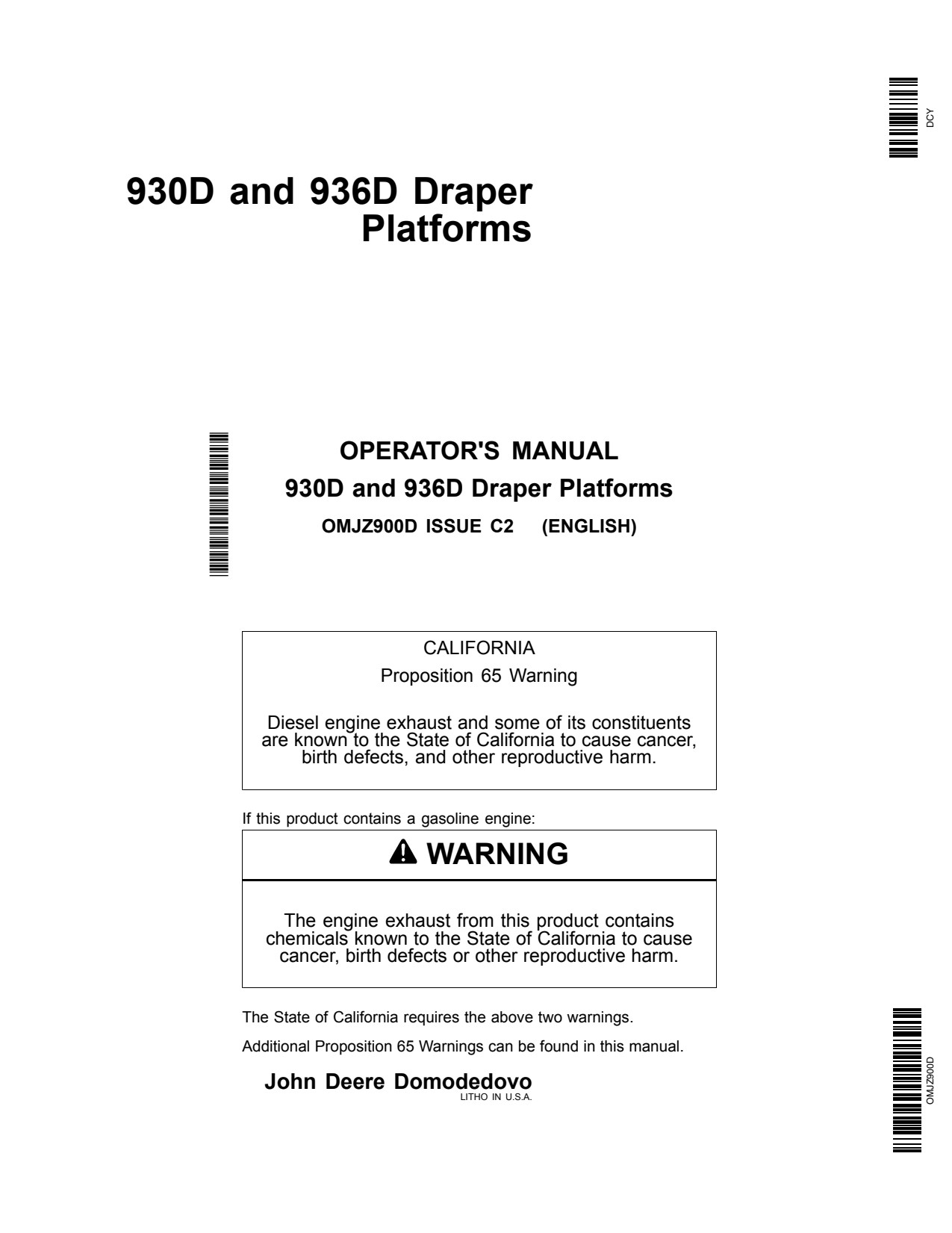 John Deere 936D 930D Header Platform Operator Manual OMJZ900D 1 John Deere 936D 930D Header Platform Operator Manual OMJZ900D