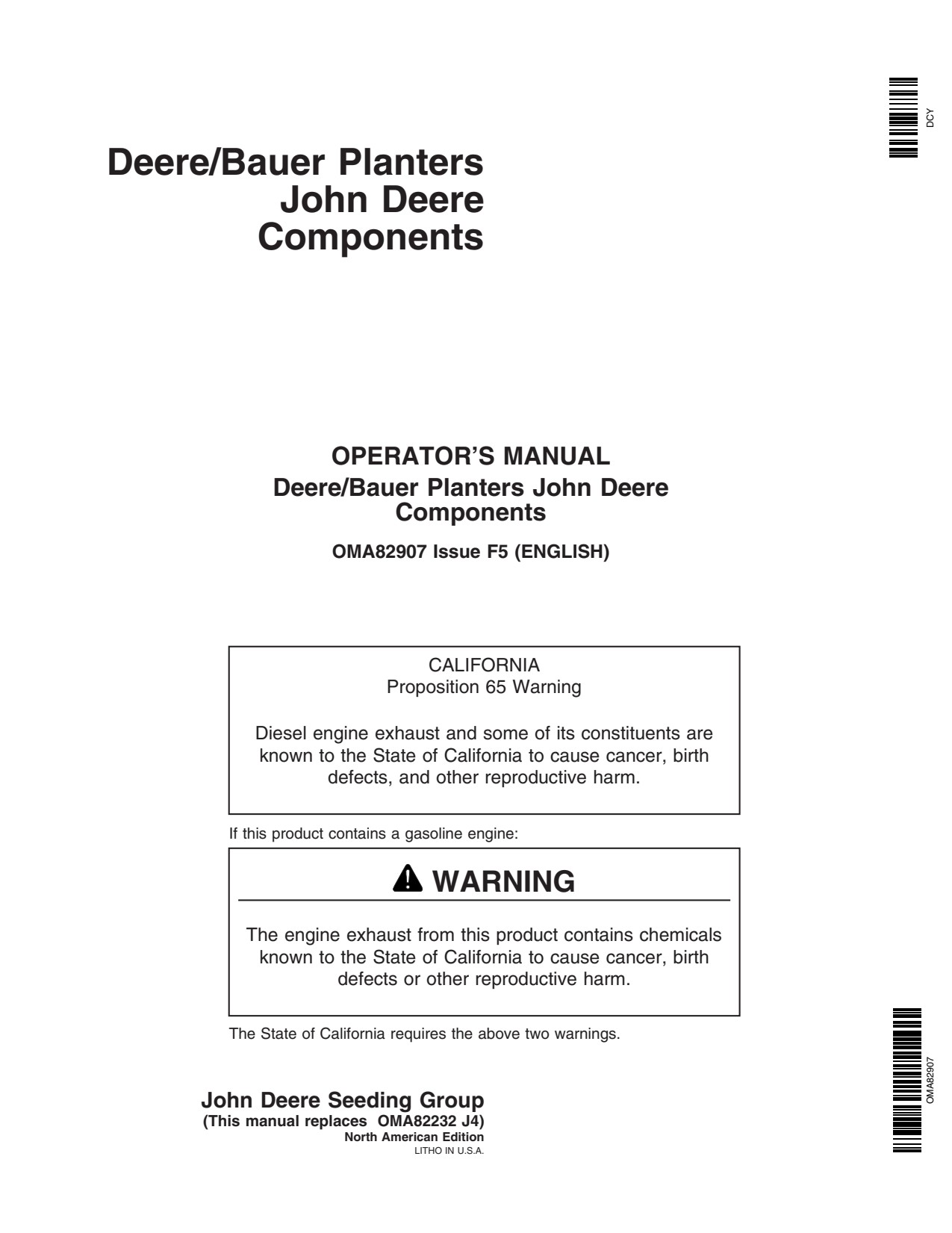 John Deere 9400 4850 4650 4560 4760 4430 4630 9400T DB44 DB58 DB60 DB66 DB90 DB74 DB50 DB80 DBP44 Bauer Planter Operator Manual OMA82907 1 John Deere 9400 4850 4650 4560 4760 4430 4630 9400T DB44 DB58 DB60 DB66 DB90 DB74 DB50 DB80 DBP44 Bauer Planter Operator Manual OMA82907