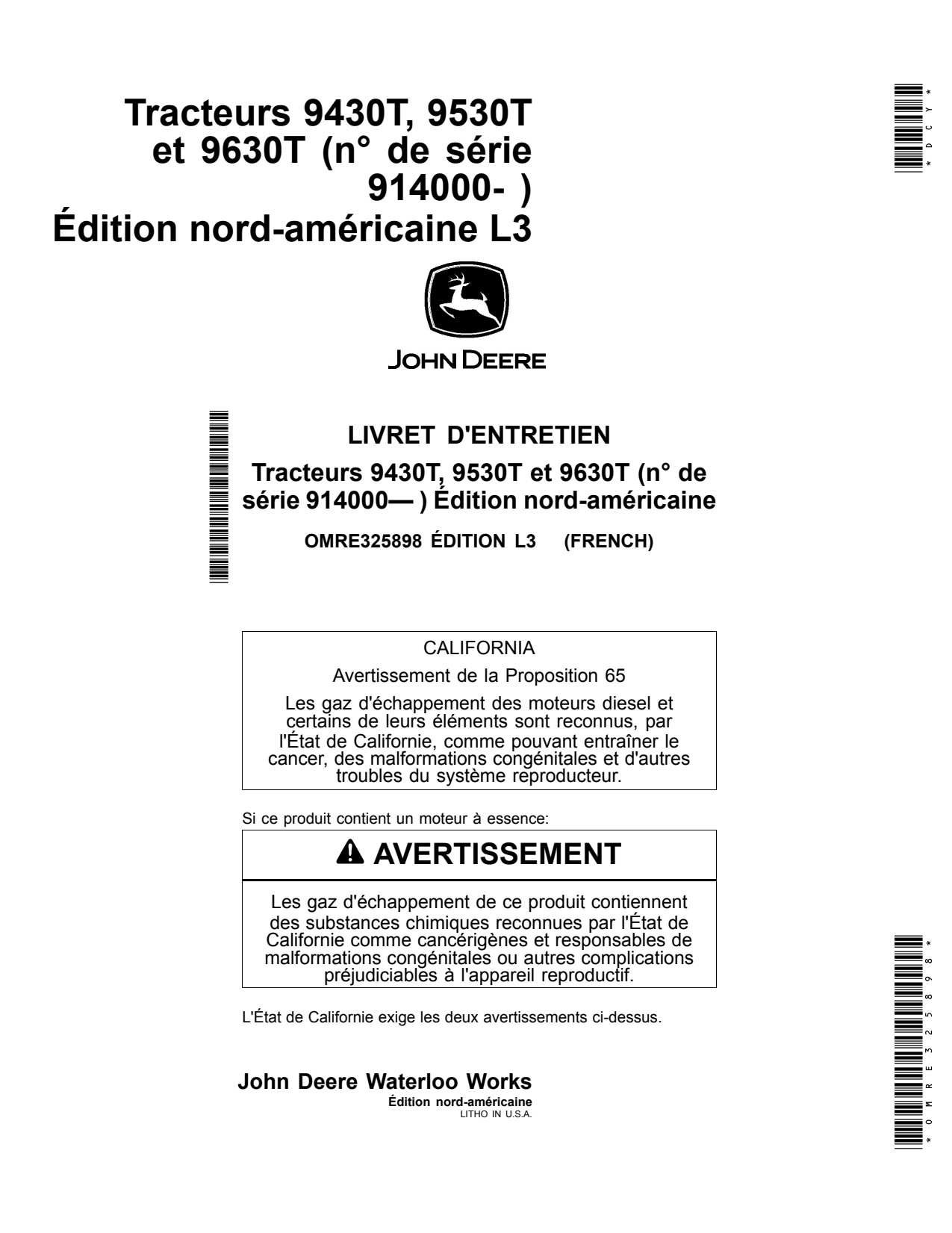 John Deere 9430T 9530T 9630T 9530TET C1 Tractor Operator Manual OMRE325898 FR 1 John Deere 9430T 9530T 9630T 9530TET C1 Tractor Operator Manual OMRE325898 FR