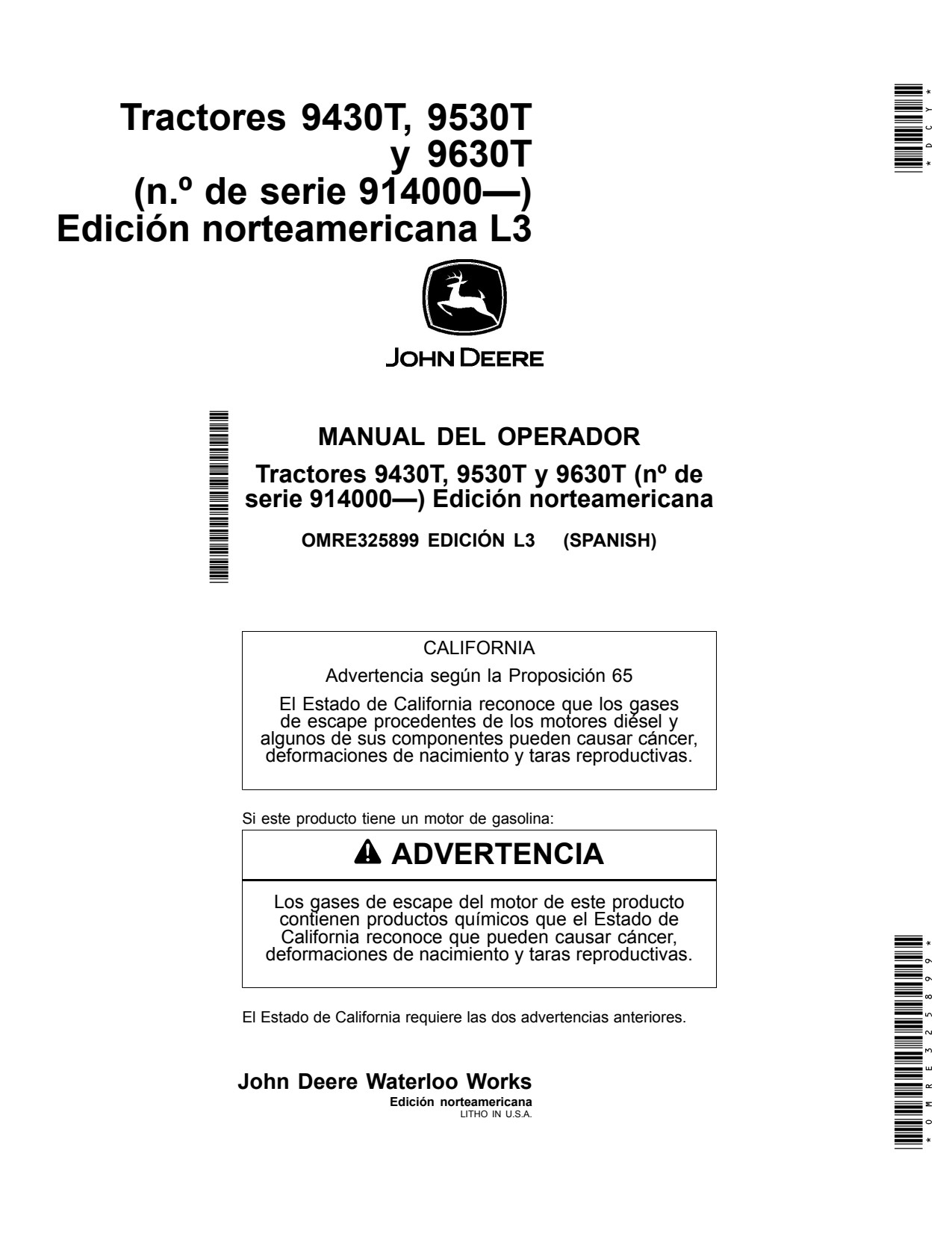 John Deere 9430T 9530T 9630T C1 Tractor Operator Manual OMRE325899 ES 1 John Deere 9430T 9530T 9630T C1 Tractor Operator Manual OMRE325899 ES