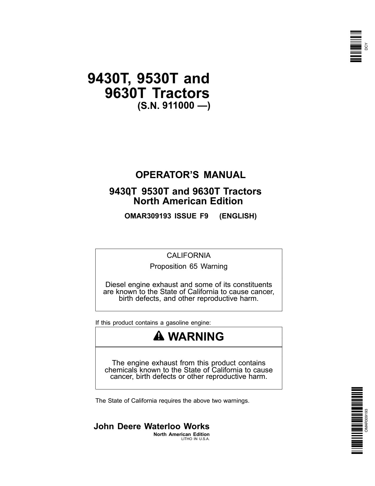 John Deere 9430T 9530T 9630T Tractor Operator Manual OMAR309193 1 John Deere 9430T 9530T 9630T Tractor Operator Manual OMAR309193