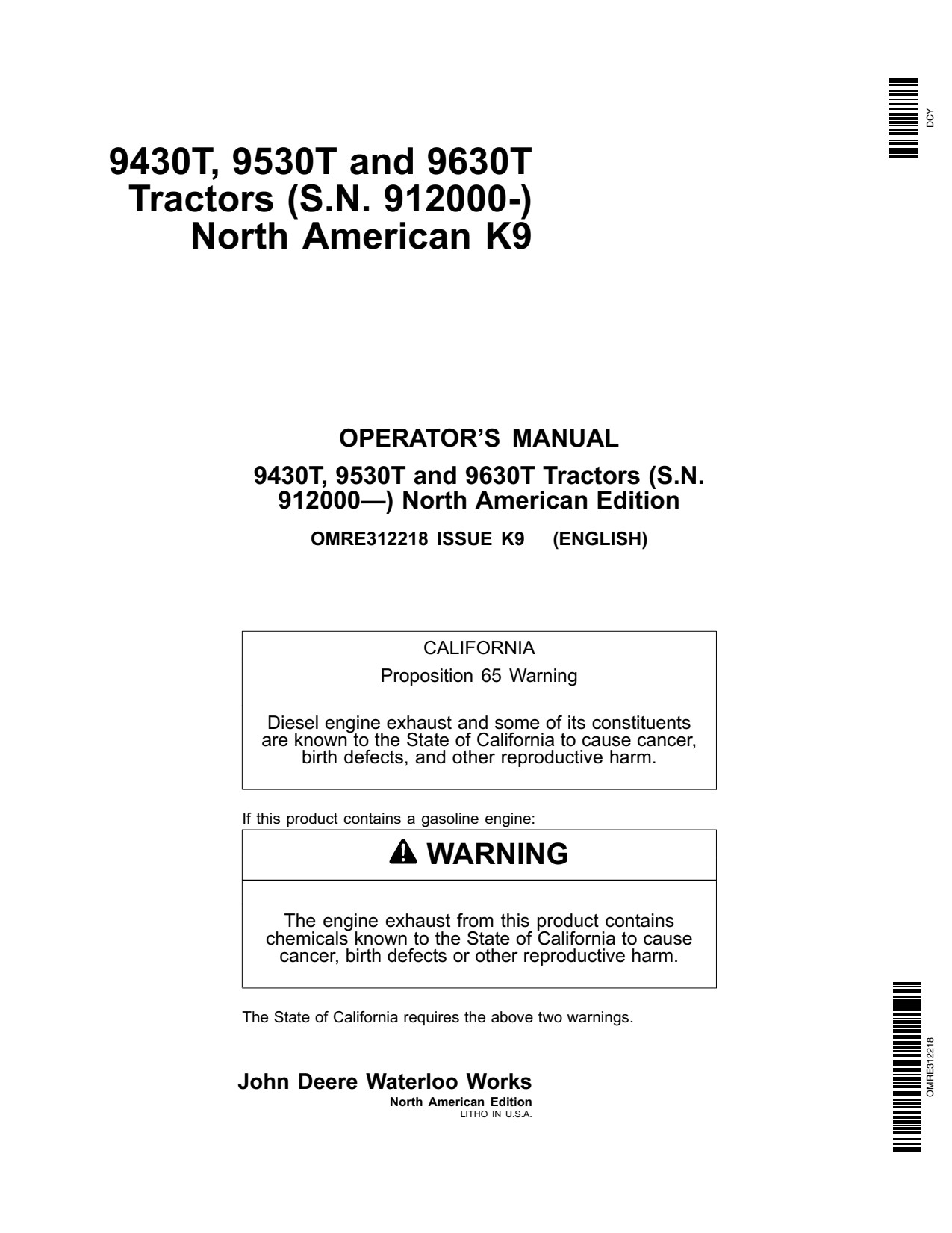 John Deere 9430T 9530T 9630T Tractor Operator Manual OMRE312218 1 John Deere 9430T 9530T 9630T Tractor Operator Manual OMRE312218