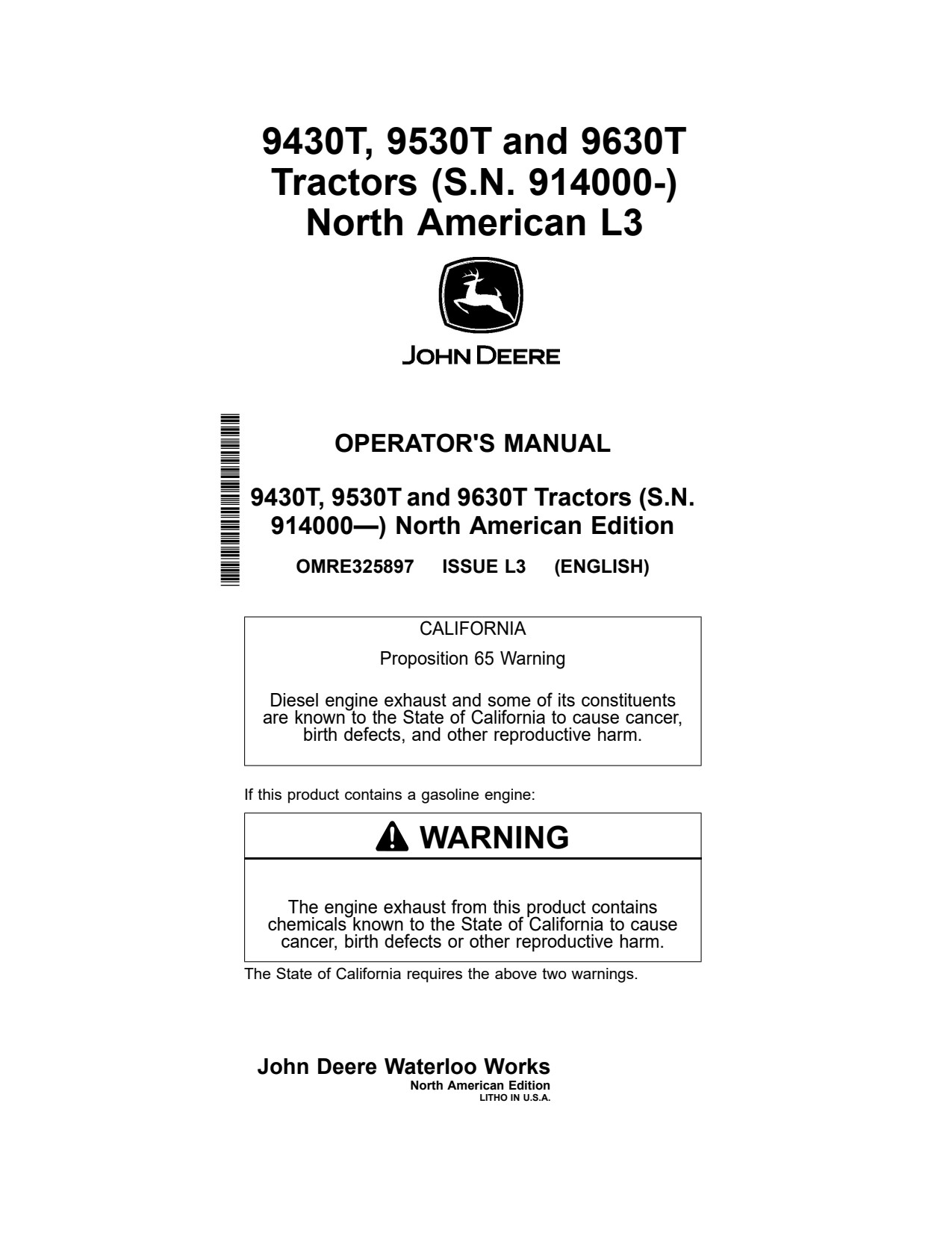John Deere 9430T 9530T 9630T Tractor Operator Manual OMRE325897 1 John Deere 9430T 9530T 9630T Tractor Operator Manual OMRE325897