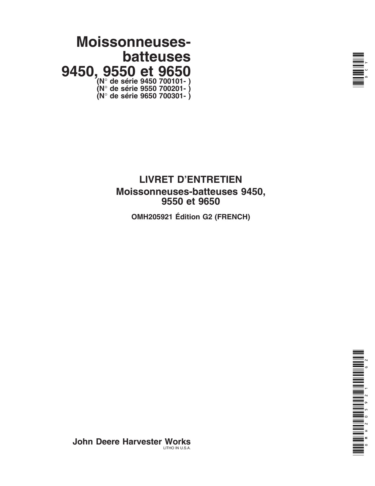 John Deere 9450 9650 9550 Corn Head Operator Manual OMH205921 FR 1 John Deere 9450 9650 9550 Corn Head Operator Manual OMH205921 FR