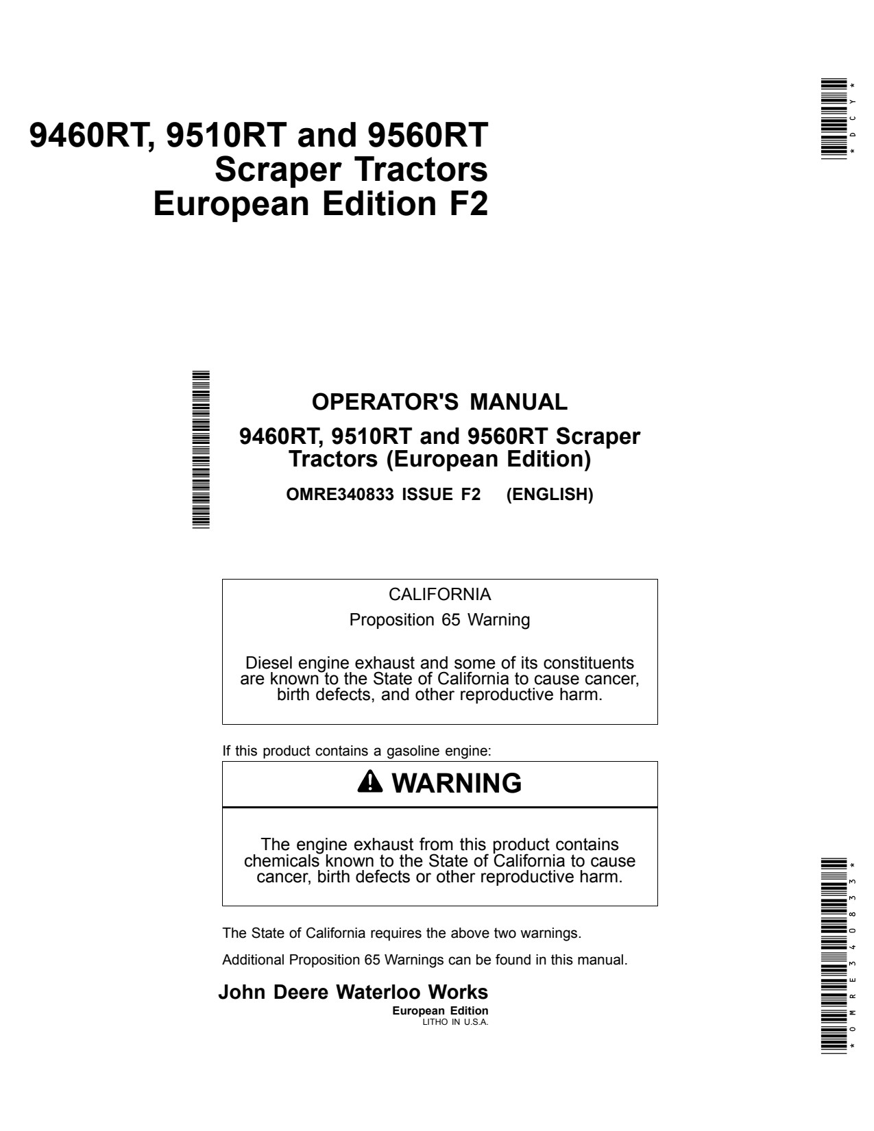 John Deere 9460RT 9510RT 9560RT Scraper Tractor Operator Manual OMRE340833 1 John Deere 9460RT 9510RT 9560RT Scraper Tractor Operator Manual OMRE340833