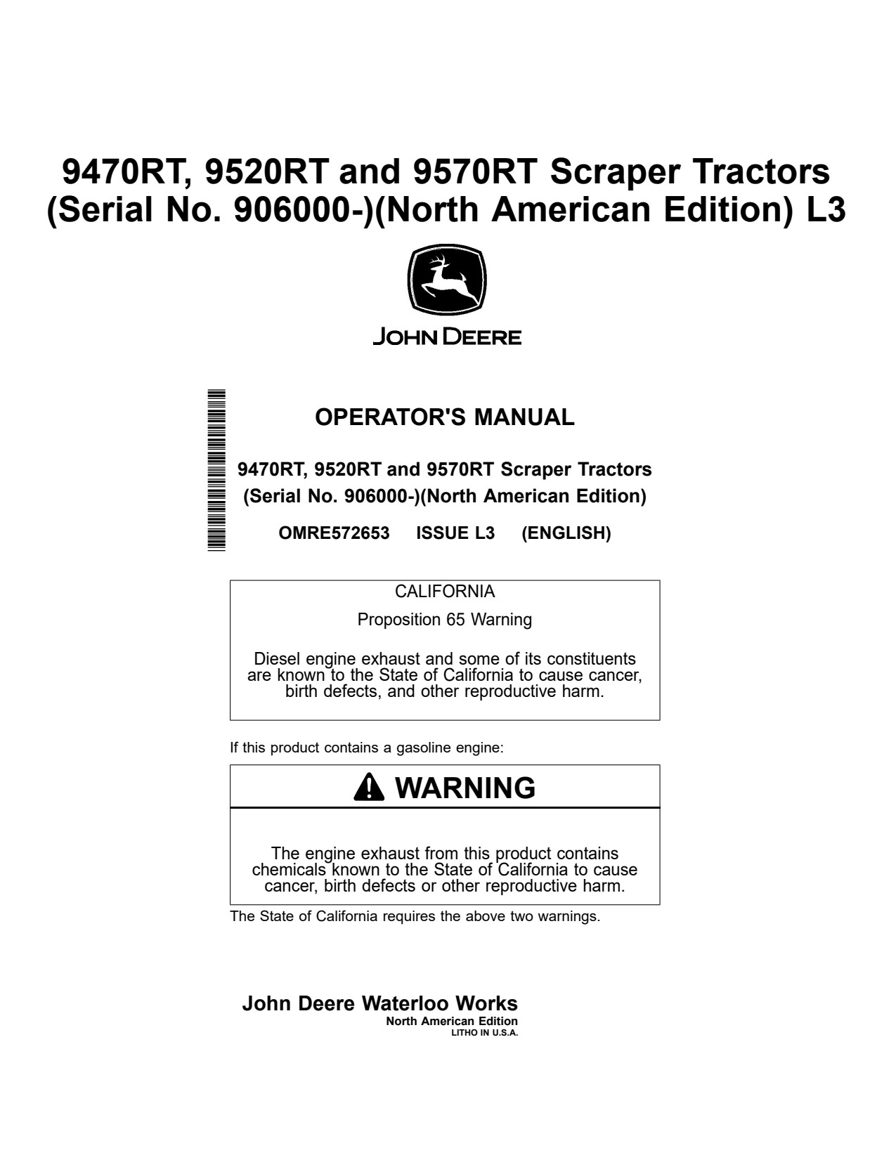John Deere 9470RT 9520RT 9570RT Scraper Tractor Operator Manual OMRE572653 1 John Deere 9470RT 9520RT 9570RT Scraper Tractor Operator Manual OMRE572653