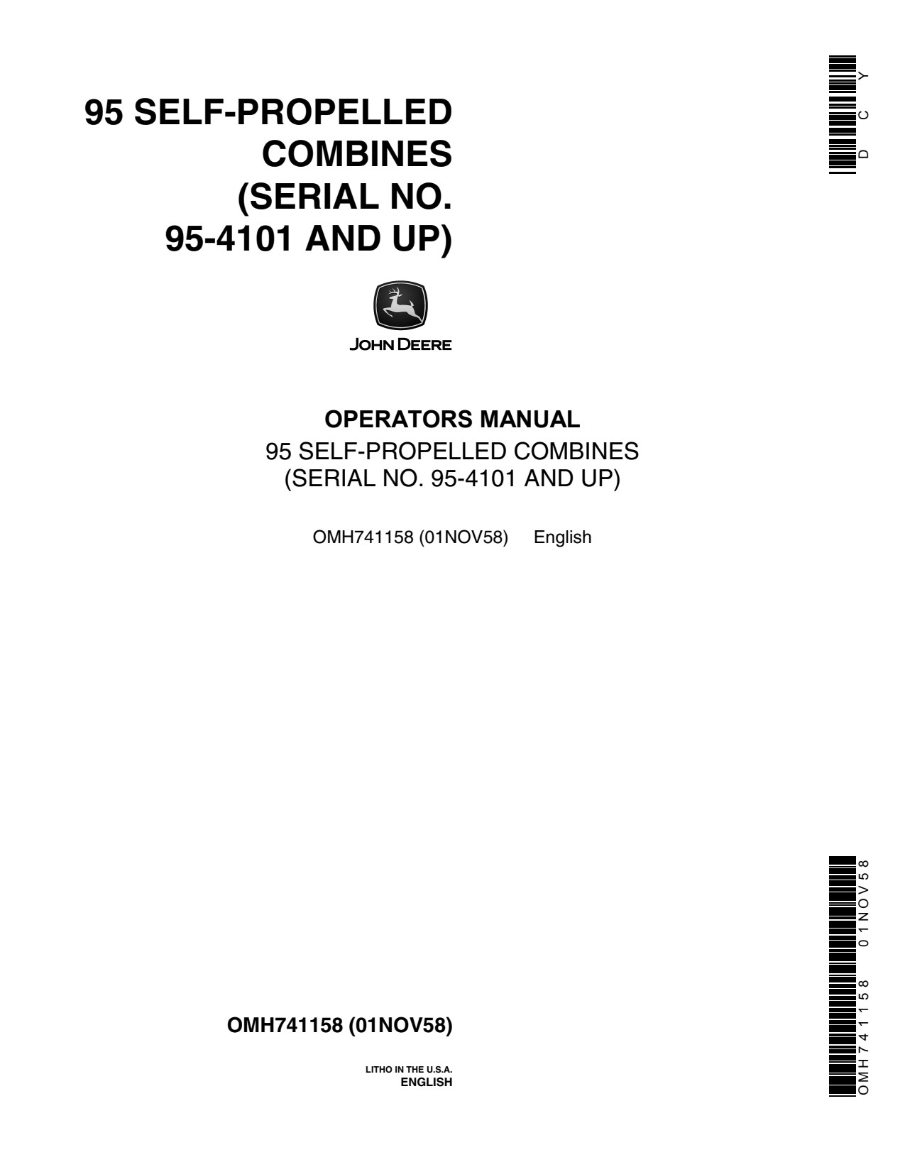 John Deere 95 4101 Self-propelled Combine Operator Manual OMH741158 1 John Deere 95 4101 Self-propelled Combine Operator Manual OMH741158