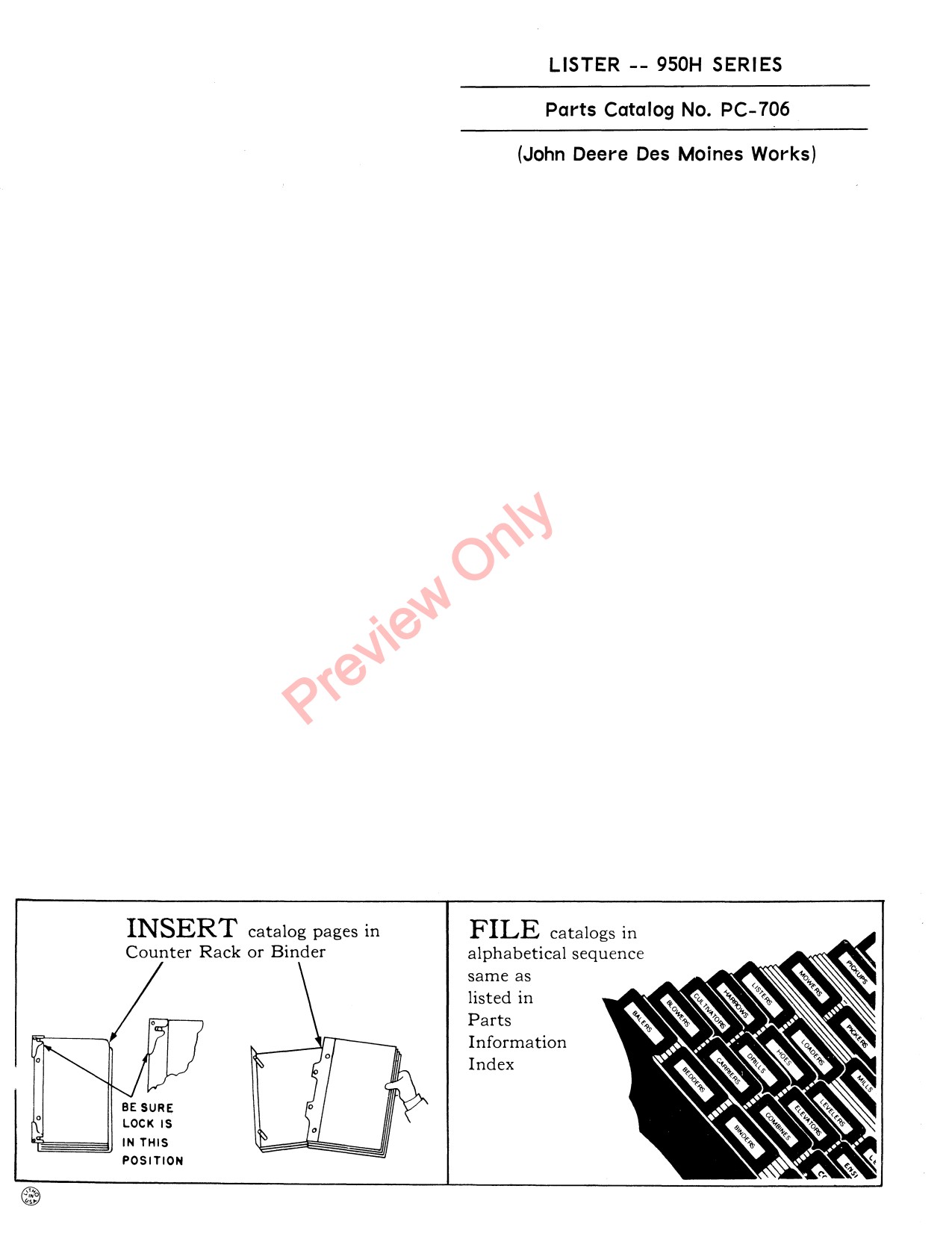 John Deere 950H Lister Parts Catalog PC706