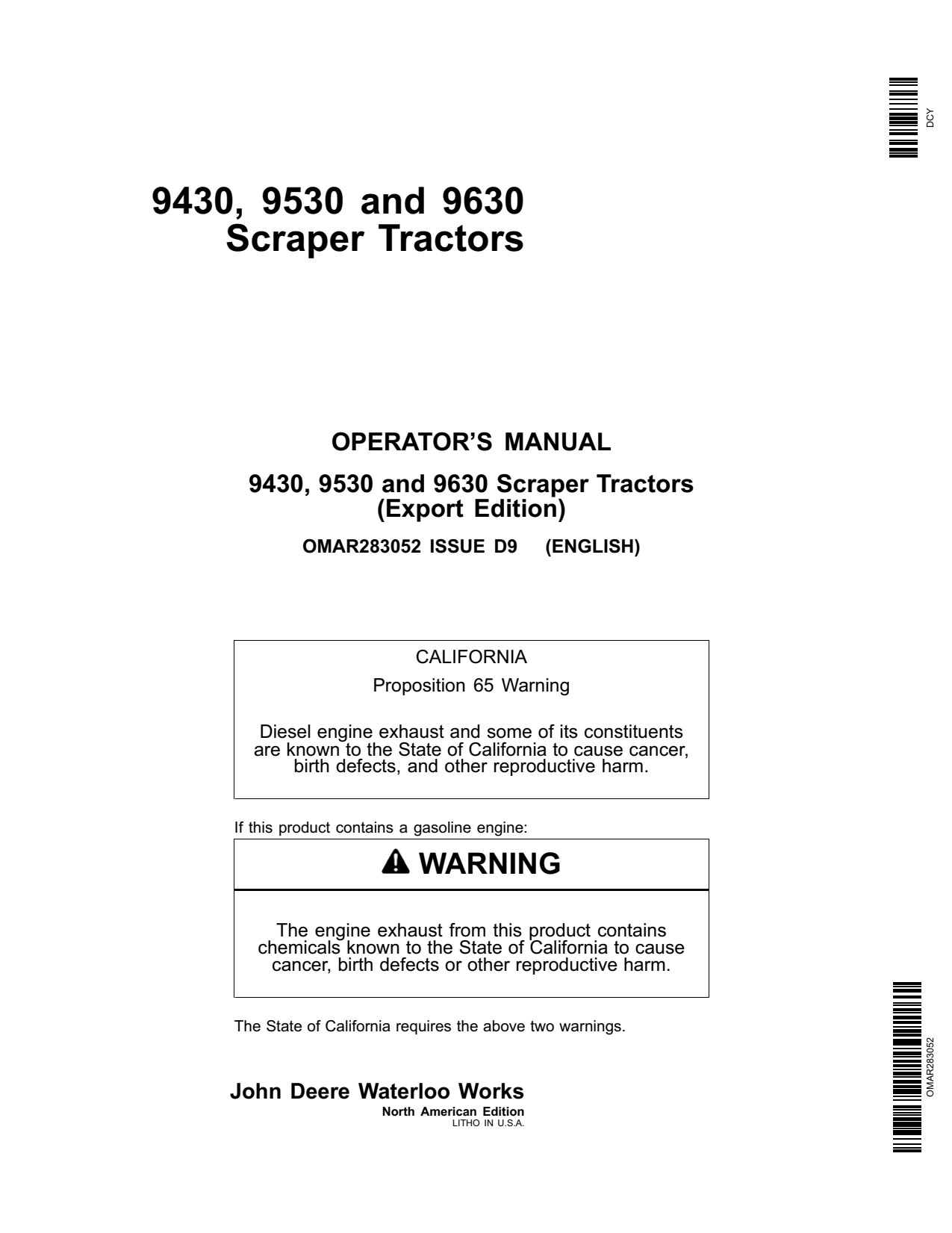 John Deere 9530 9630 9430 Scraper Tractor Operator Manual OMAR283052 1 John Deere 9530 9630 9430 Scraper Tractor Operator Manual OMAR283052