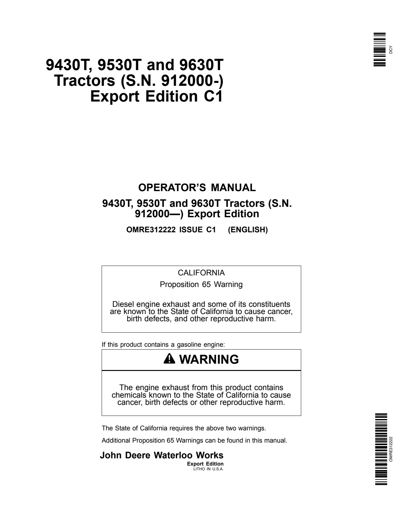 John Deere 9530T 9630T 9430T Tractor Operator Manual OMRE312222 1 John Deere 9530T 9630T 9430T Tractor Operator Manual OMRE312222