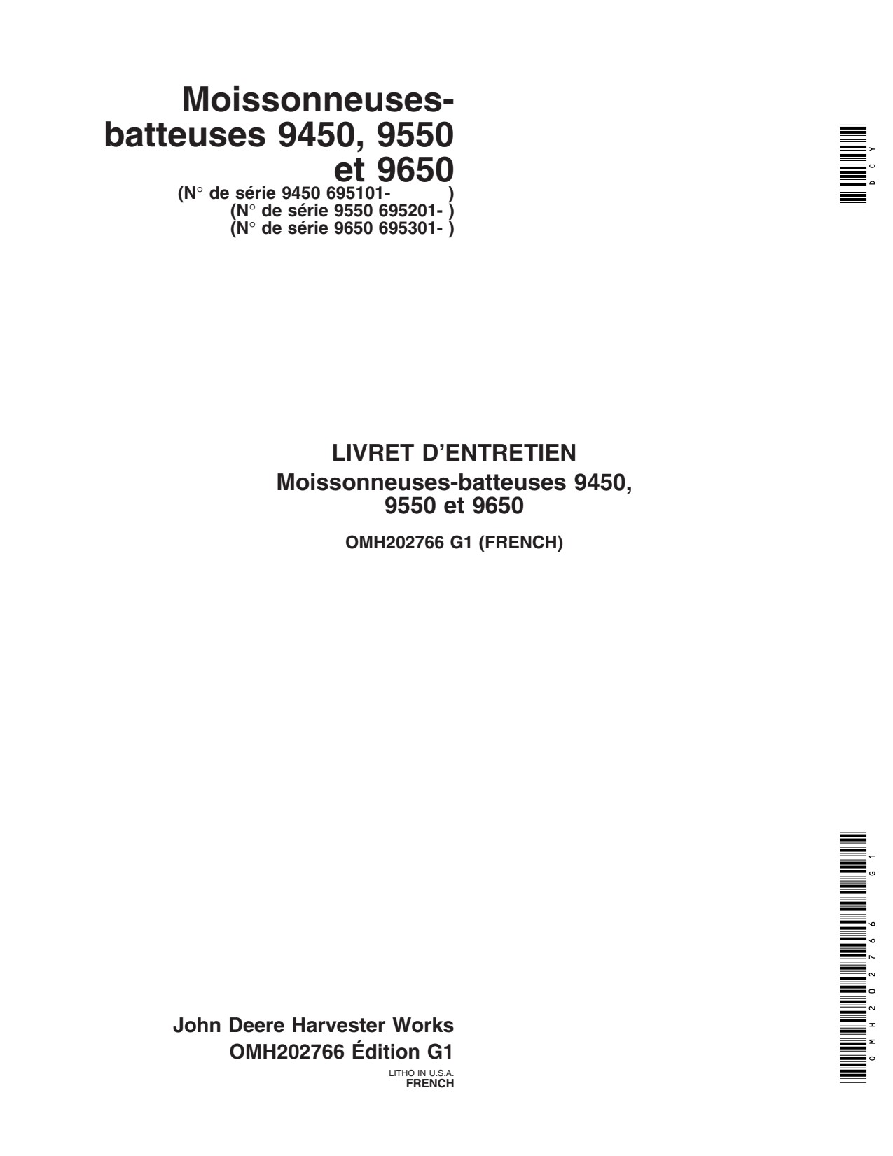 John Deere 9550 9650 9450 Corn Head Operator Manual OMH202766 FR 1 John Deere 9550 9650 9450 Corn Head Operator Manual OMH202766 FR