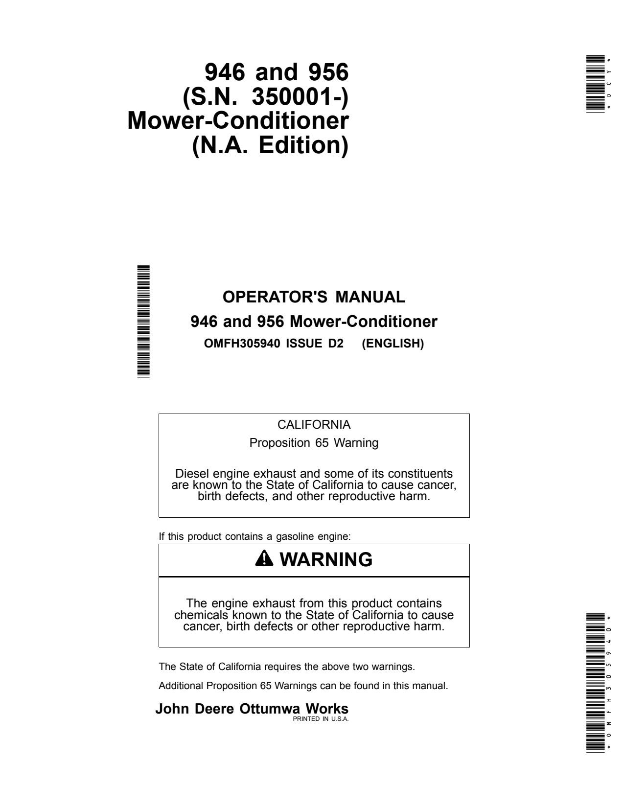 John Deere 956 946 Mower Conditioner Operator Manual OMFH305940 1 John Deere 956 946 Mower Conditioner Operator Manual OMFH305940