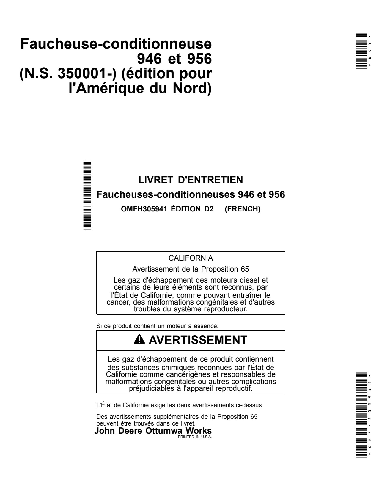 John Deere 956 946 Mower Conditioner Operator Manual OMFH305941 FR 1 John Deere 956 946 Mower Conditioner Operator Manual OMFH305941 FR