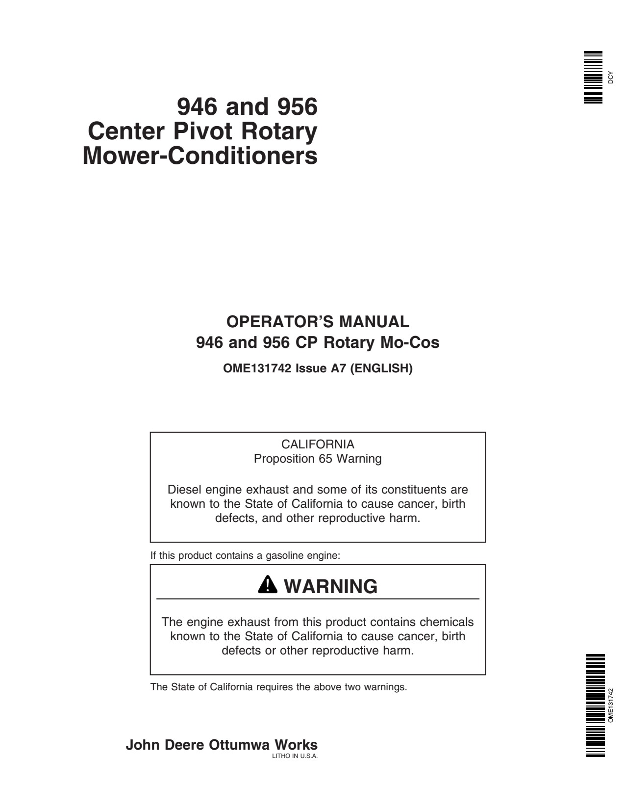 John Deere 956 946 Pivot Rotary Mower Conditioner Operator Manual OME131742 1 John Deere 956 946 Pivot Rotary Mower Conditioner Operator Manual OME131742