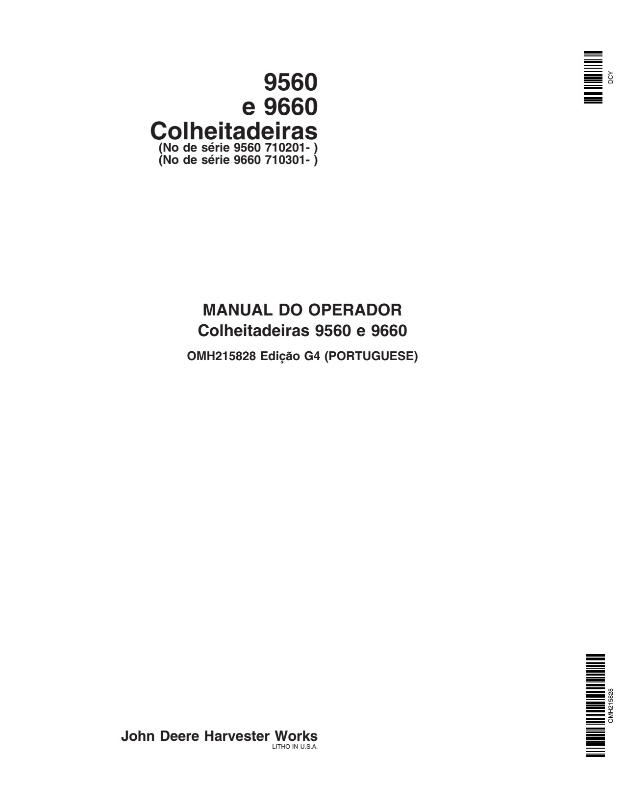 John Deere 9560 9660 Combine Operator Manual OMH215828 PT 1 John Deere 9560 9660 Combine Operator Manual OMH215828 PT