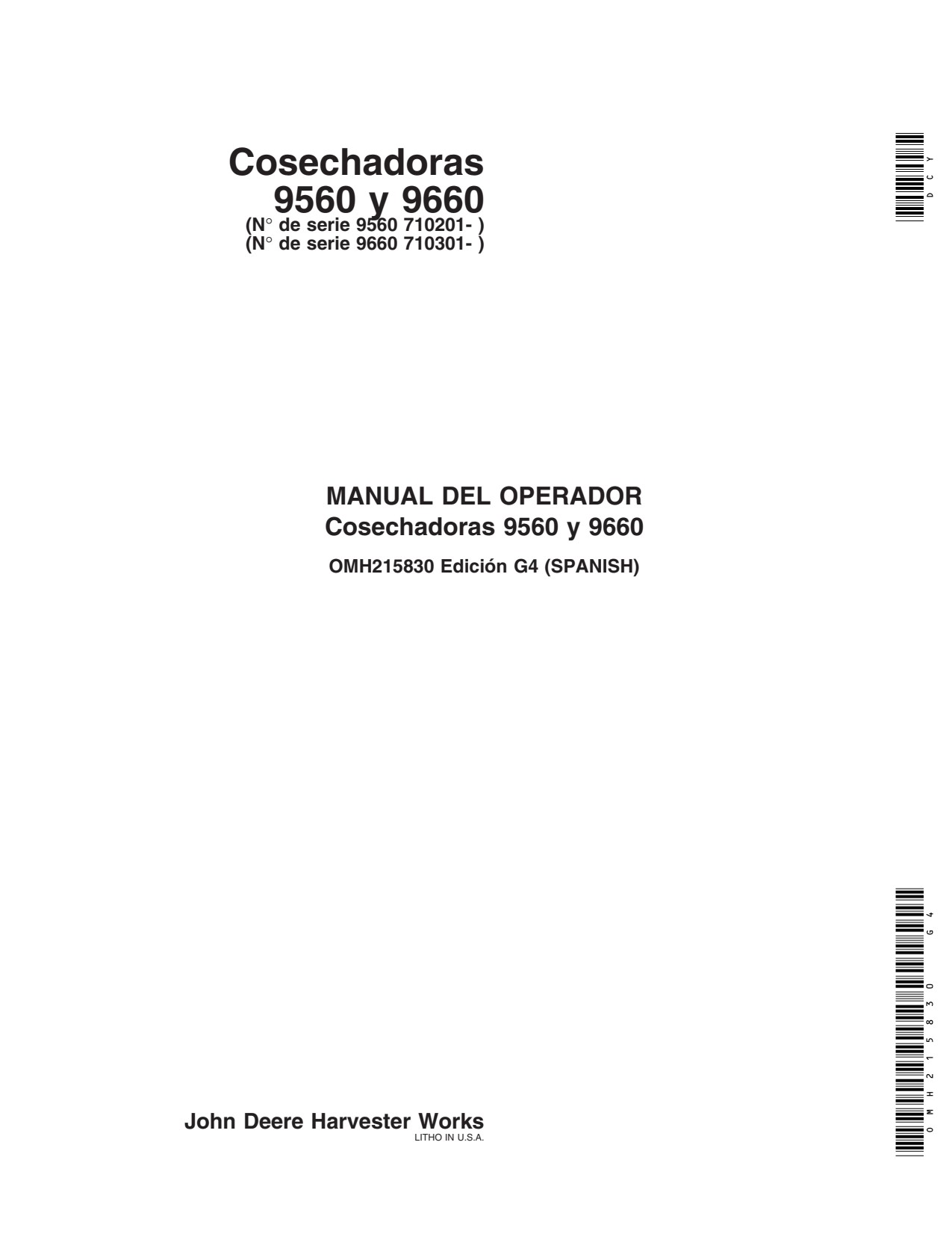 John Deere 9560 9660 Combine Operator Manual OMH215830 ES 1 John Deere 9560 9660 Combine Operator Manual OMH215830 ES