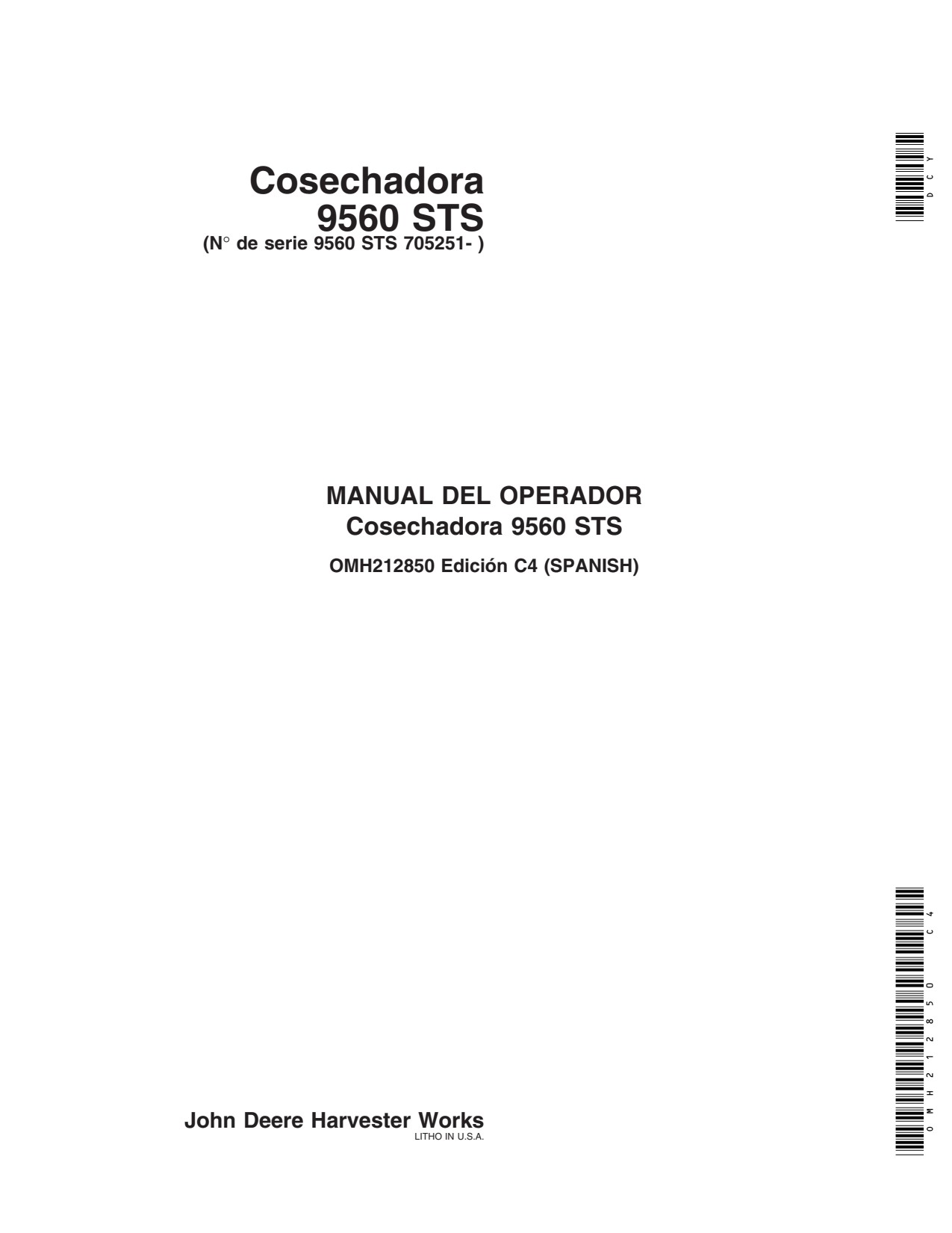 John Deere 9560 STS Combine Operator Manual OMH212850 ES 1 John Deere 9560 STS Combine Operator Manual OMH212850 ES