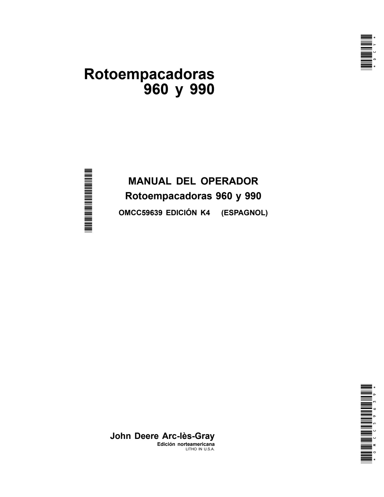 John Deere 960 990 Round Baler Operator Manual OMCC59639 ES 1 John Deere 960 990 Round Baler Operator Manual OMCC59639 ES