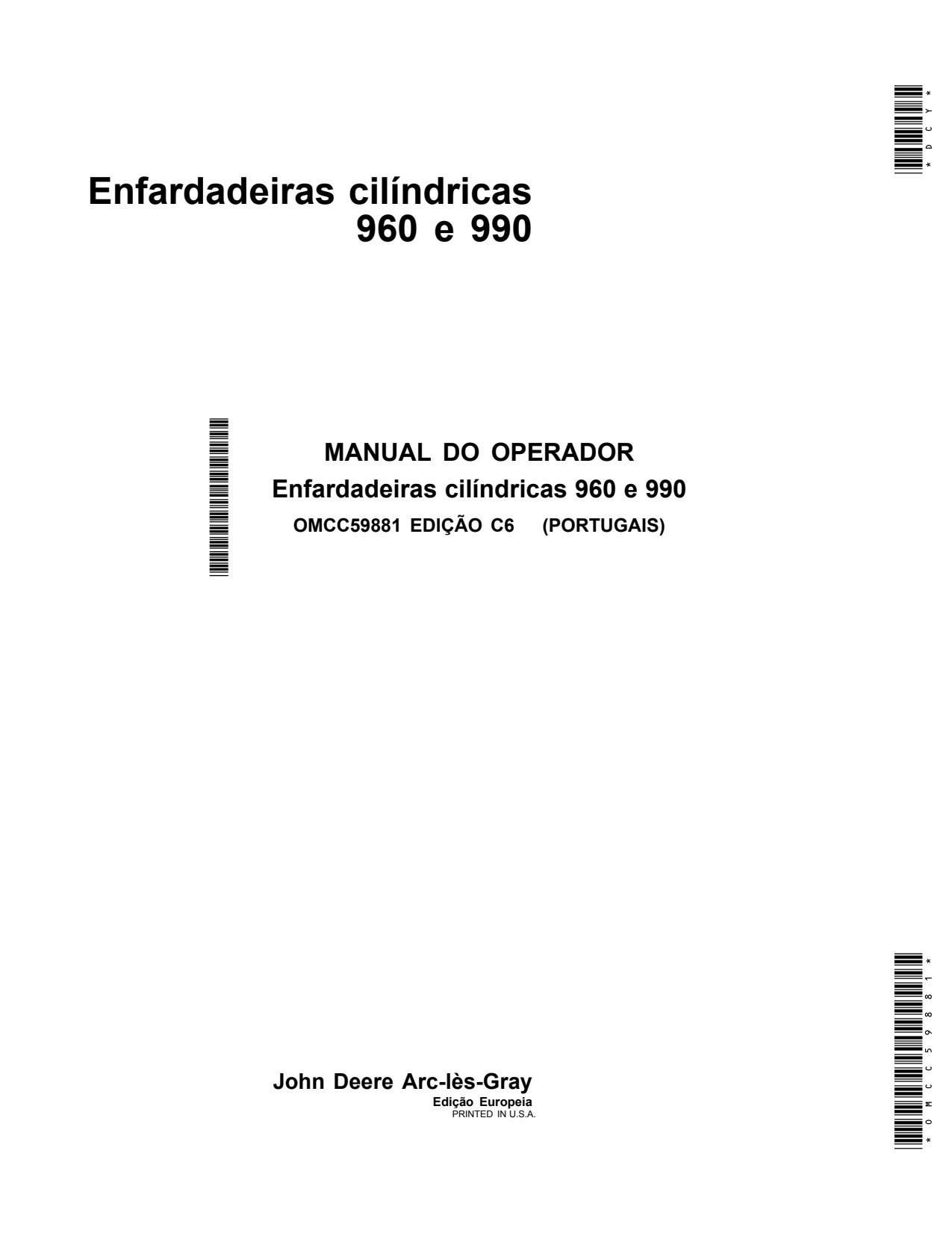 John Deere 960 990 Round Baler Operator Manual OMCC59881 PT 1 John Deere 960 990 Round Baler Operator Manual OMCC59881 PT