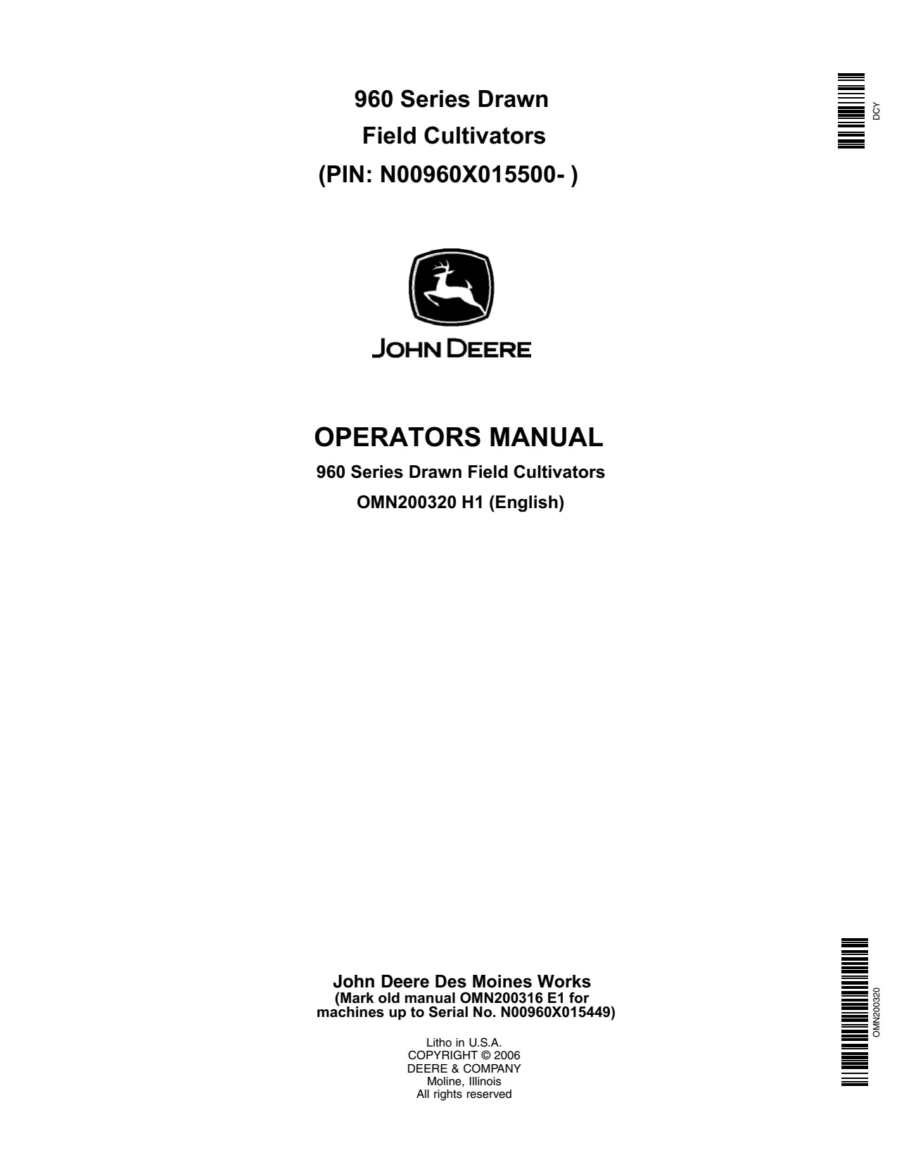 John Deere 960 Drawn Field Cultivator Operator Manual OMN200320 1 John Deere 960 Drawn Field Cultivator Operator Manual OMN200320