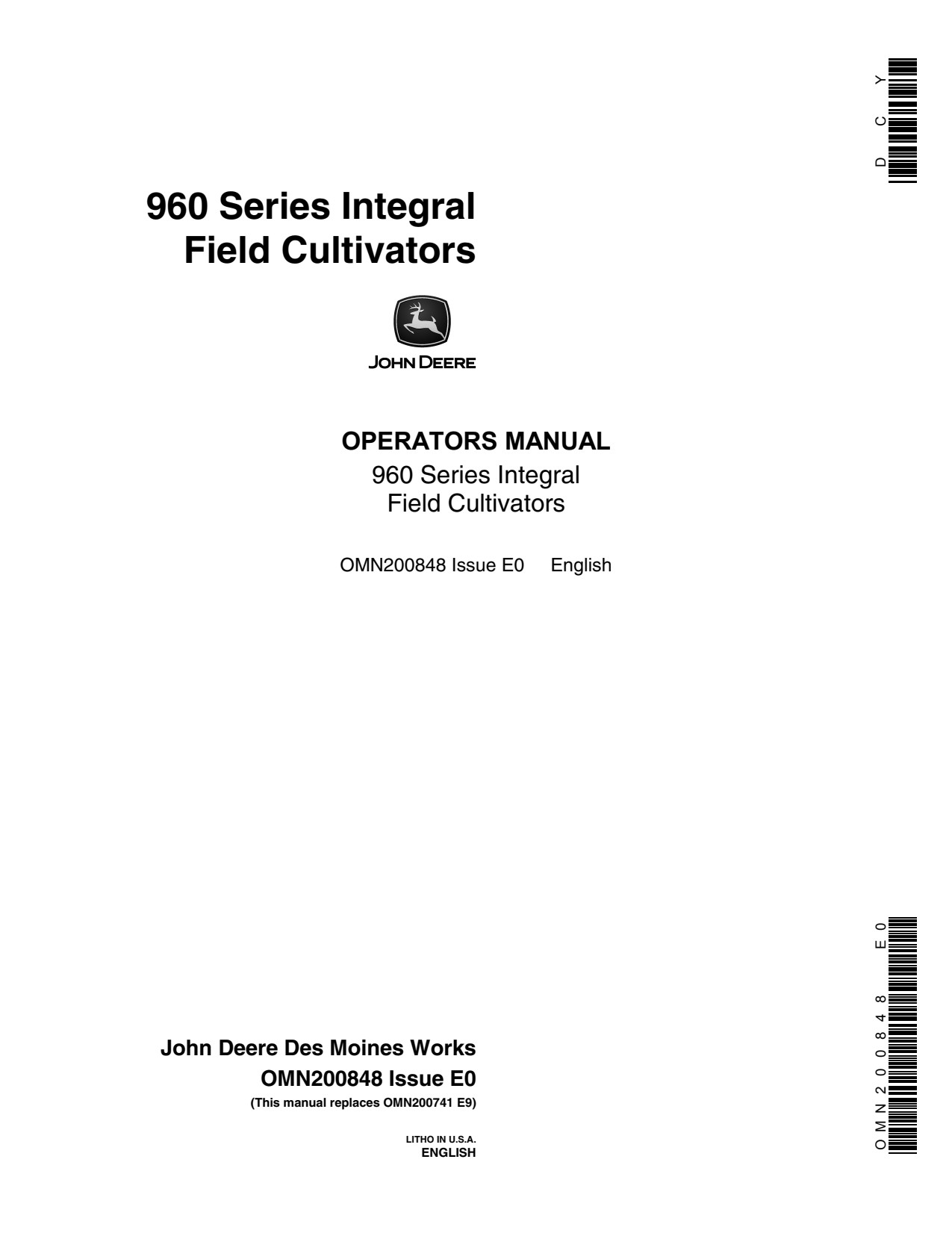 John Deere 960 Integral Field Cultivator Operator Manual OMN200848 1 John Deere 960 Integral Field Cultivator Operator Manual OMN200848