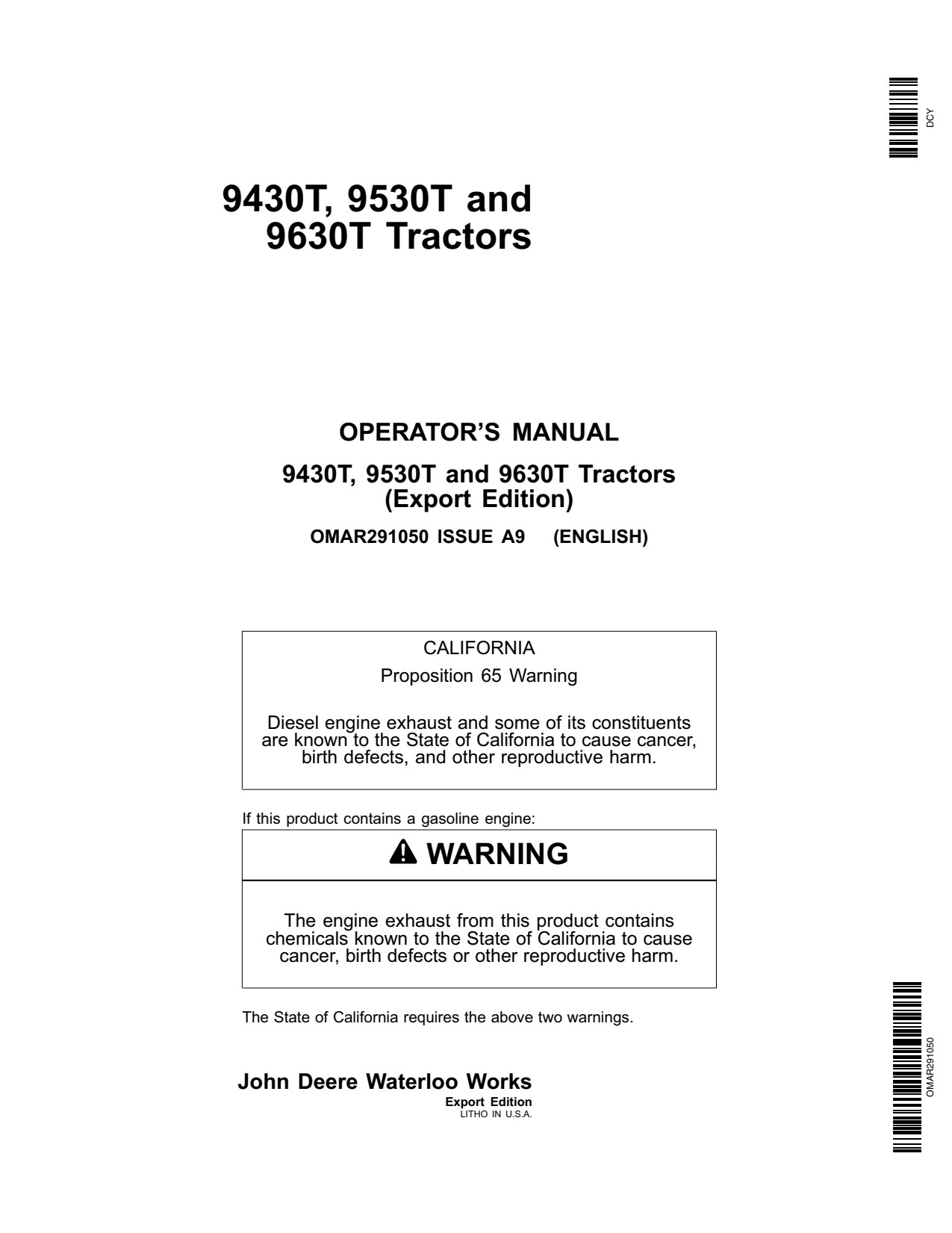 John Deere 9630T 9430T 9530T Tractor Operator Manual OMAR291050 1 John Deere 9630T 9430T 9530T Tractor Operator Manual OMAR291050