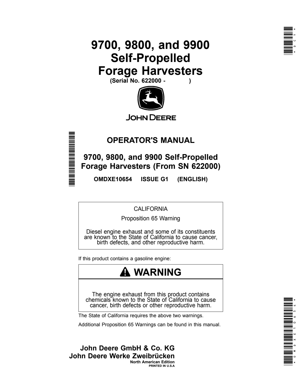 John Deere 9700 to 9900 Self-propelled Forage Harvester Operator Manual OMDXE10654 1 John Deere 9700 to 9900 Self-propelled Forage Harvester Operator Manual OMDXE10654