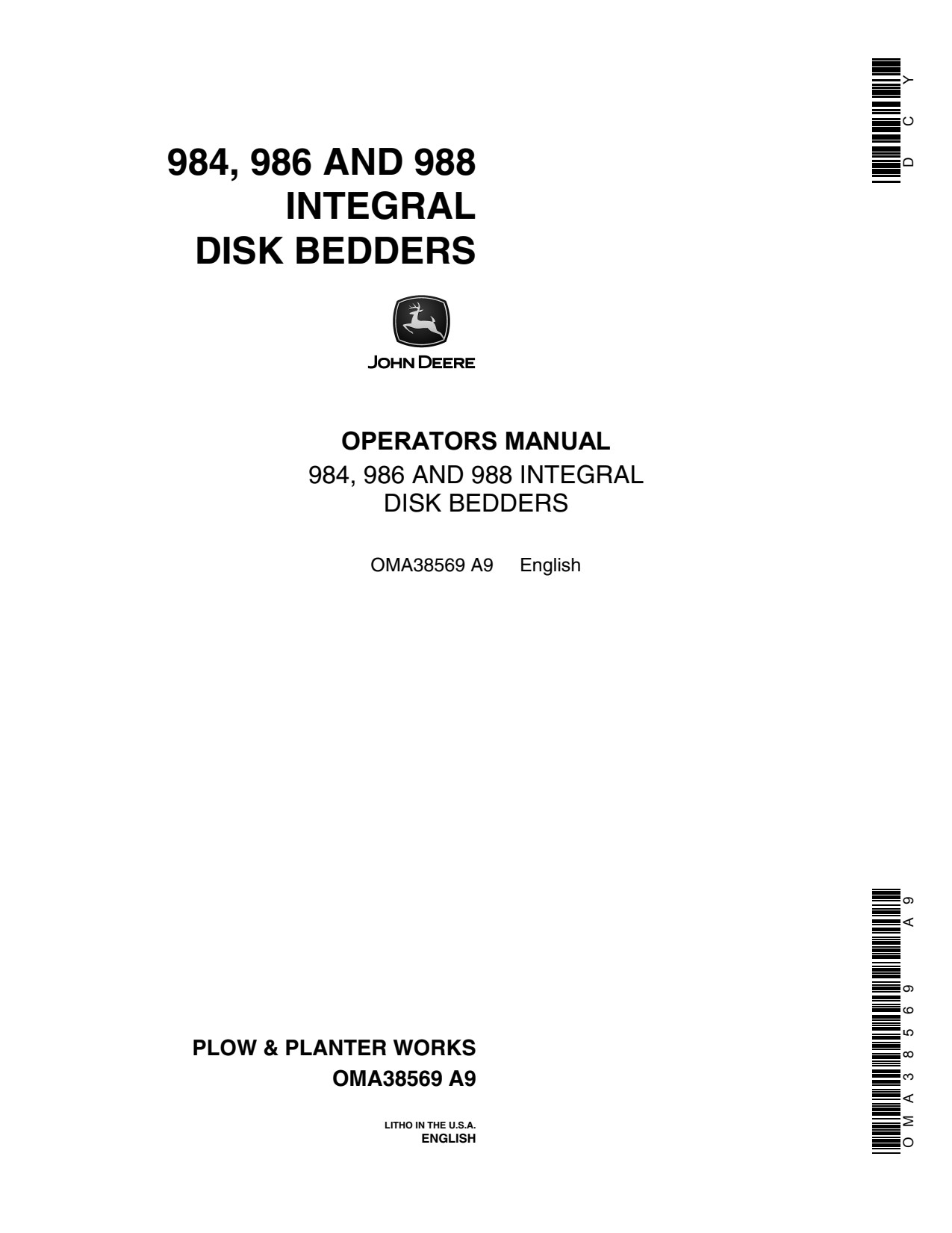 John Deere 984 to 988 Integral Disk Bedder Operator Manual OMA38569 1 John Deere 984 to 988 Integral Disk Bedder Operator Manual OMA38569