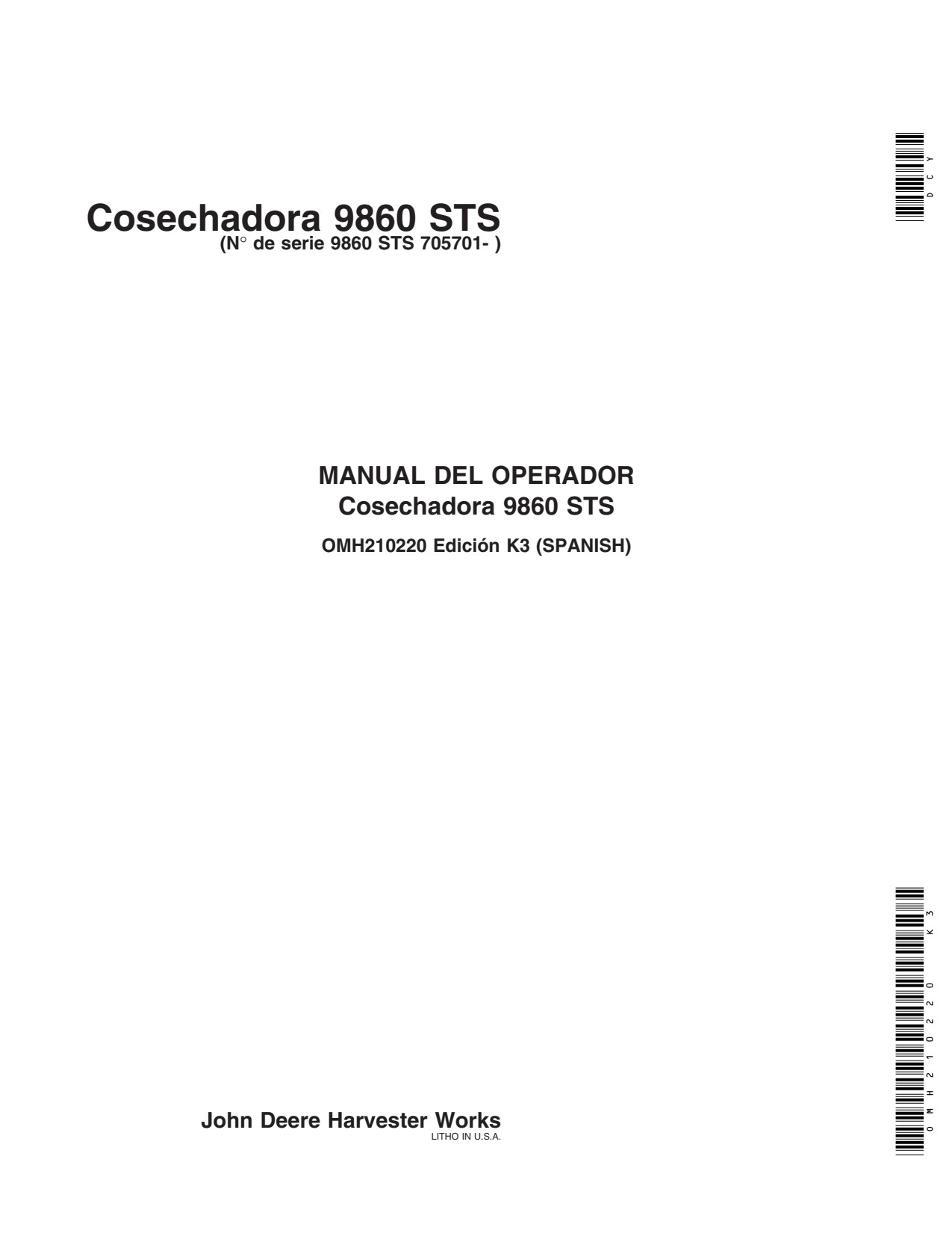 John Deere 9860 STS Corn Head Operator Manual OMH210220 ES 1 John Deere 9860 STS Corn Head Operator Manual OMH210220 ES