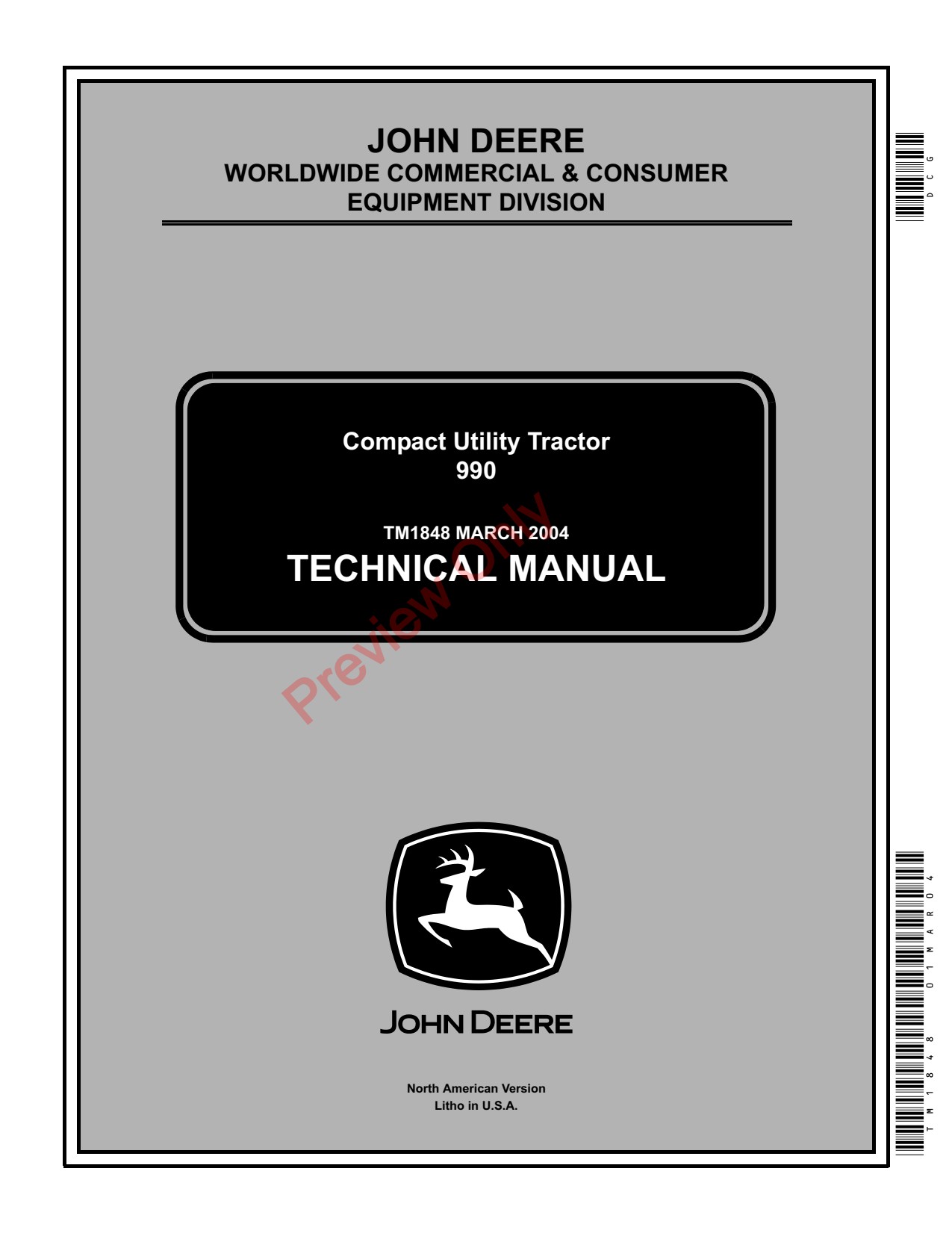 John Deere 990 Compact Utility Tractor Technical Manual TM1848 1 John Deere 990 Compact Utility Tractor Technical Manual TM1848
