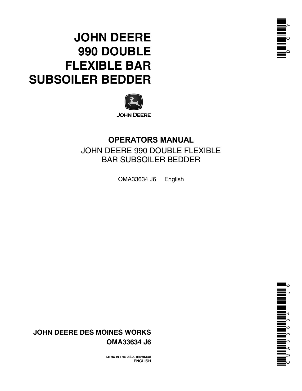 John Deere 990 Flexible Bar Subsoiler Operator Manual OMA33634 1 John Deere 990 Flexible Bar Subsoiler Operator Manual OMA33634