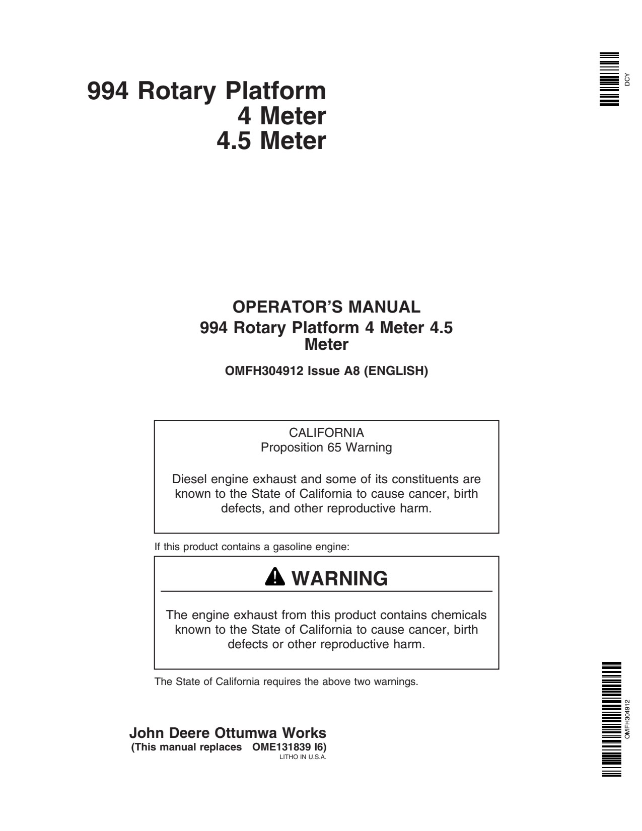John Deere 994 Header Platform Operator Manual OMFH304912 1 John Deere 994 Header Platform Operator Manual OMFH304912