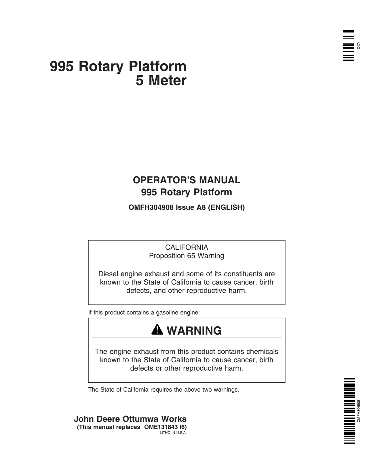 John Deere 995 4995 Header Platform Operator Manual OMFH304908 1 John Deere 995 4995 Header Platform Operator Manual OMFH304908