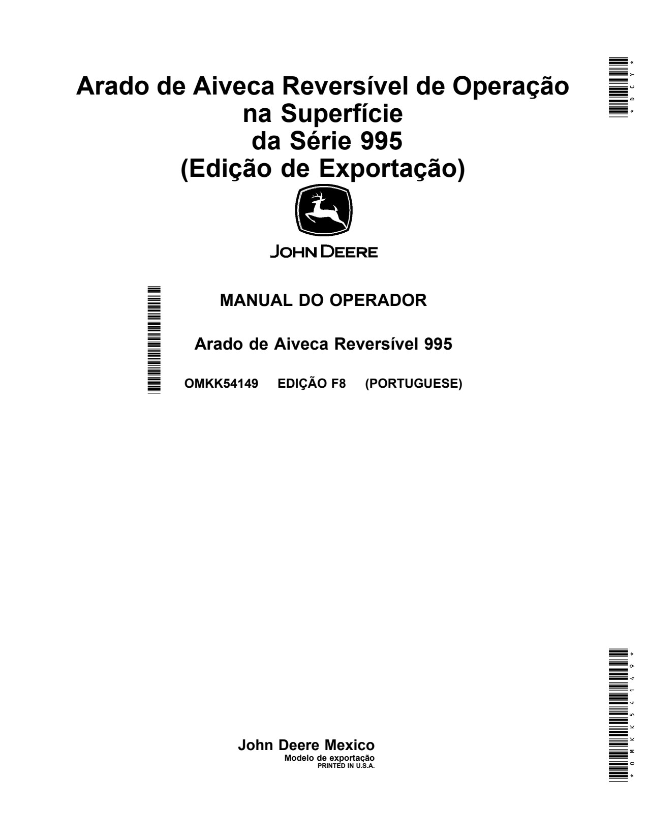 John Deere 995 Reversible On-land Moldboard Plow Operator Manual OMKK54149 PT 1 John Deere 995 Reversible On-land Moldboard Plow Operator Manual OMKK54149 PT