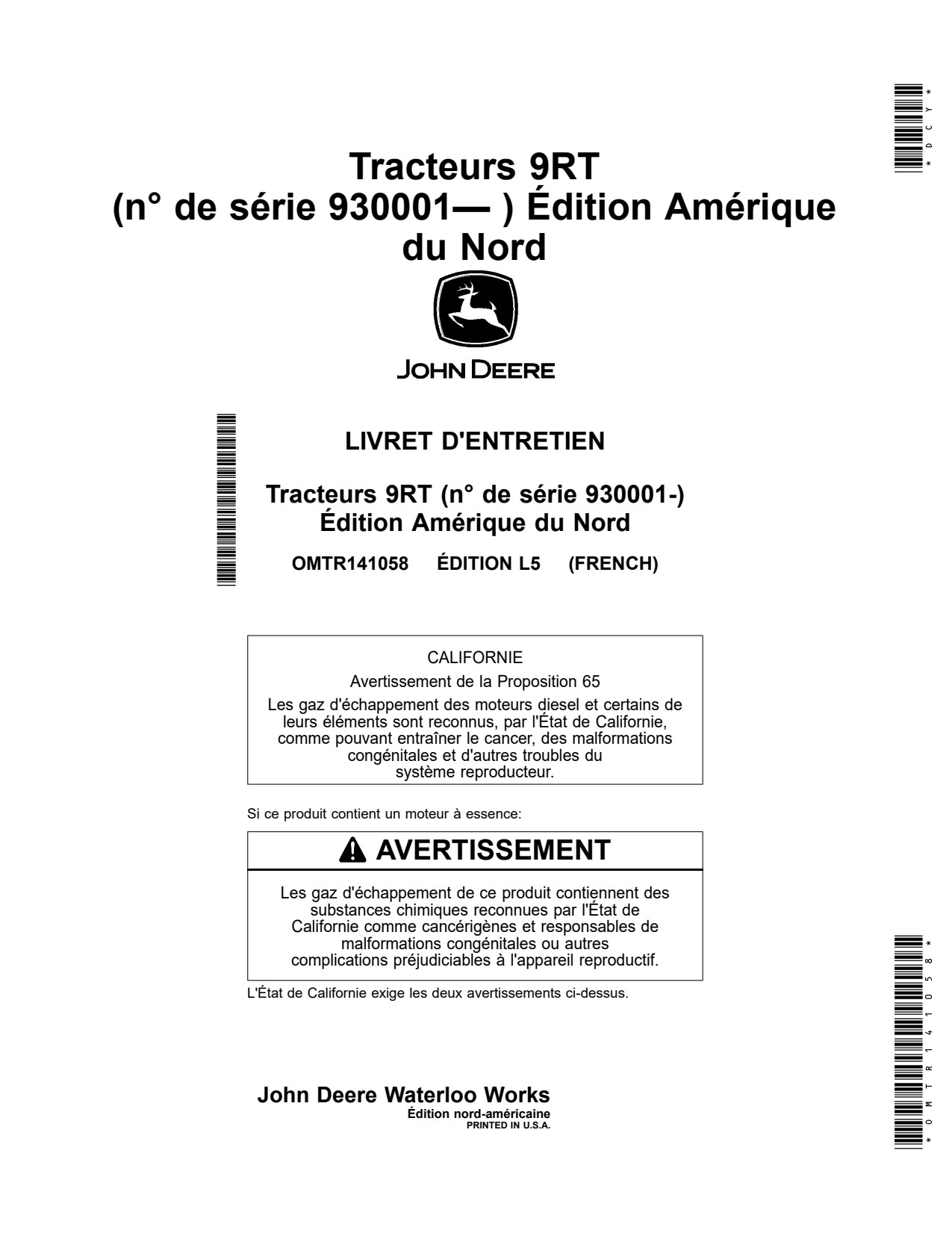 John Deere 9RT 490 to 590 Scraper Tractor Operator Manual OMTR141058 FR 1 John Deere 9RT 490 to 590 Scraper Tractor Operator Manual OMTR141058 FR