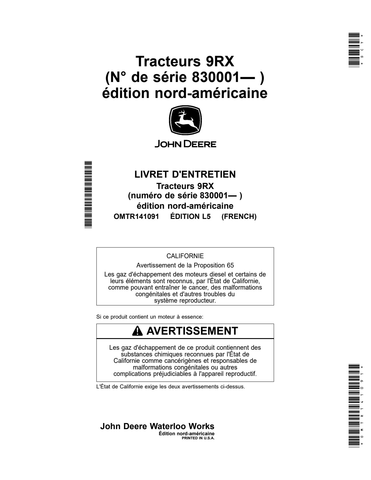 John Deere 9RX 490 to 640 Scraper Tractor Operator Manual OMTR141091 FR 1 John Deere 9RX 490 to 640 Scraper Tractor Operator Manual OMTR141091 FR
