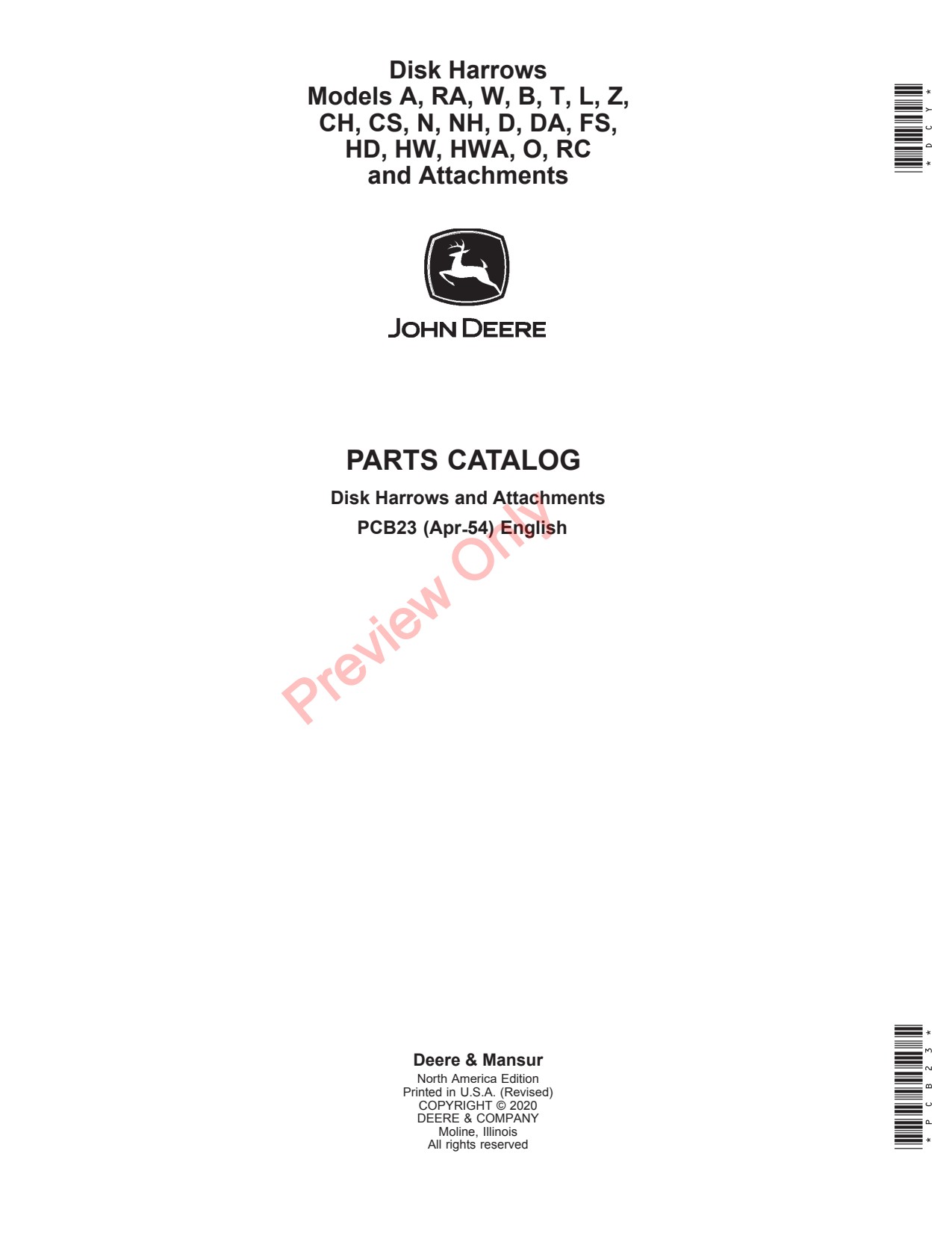 John Deere A RA W B T L Z CH CS N NH D DA FS HD HW HWA O RC Disk Harrow Parts Catalog PCB23 1 John Deere A RA W B T L Z CH CS N NH D DA FS HD HW HWA O RC Disk Harrow Parts Catalog PCB23