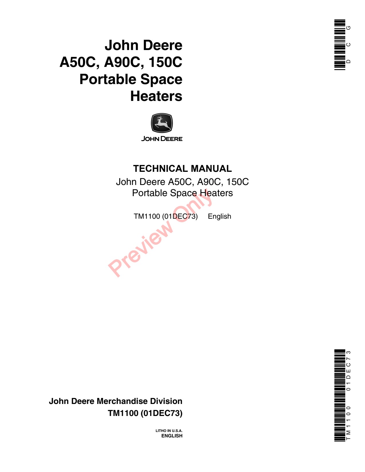John Deere A100C A150C A50C A90C Portable Space Heater Technical Manual TM1100 1 John Deere A100C A150C A50C A90C Portable Space Heater Technical Manual TM1100