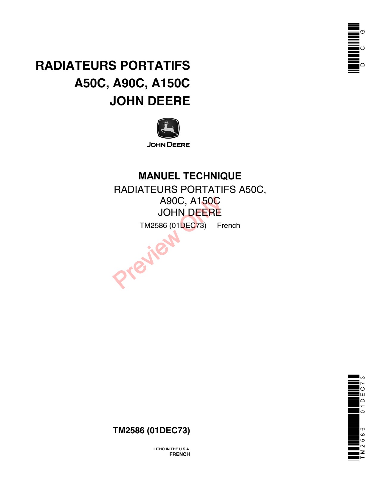 John Deere A100C A150C A50C A90C Portable Space Heater Technical Manual TM2586 FR 1 John Deere A100C A150C A50C A90C Portable Space Heater Technical Manual TM2586 FR
