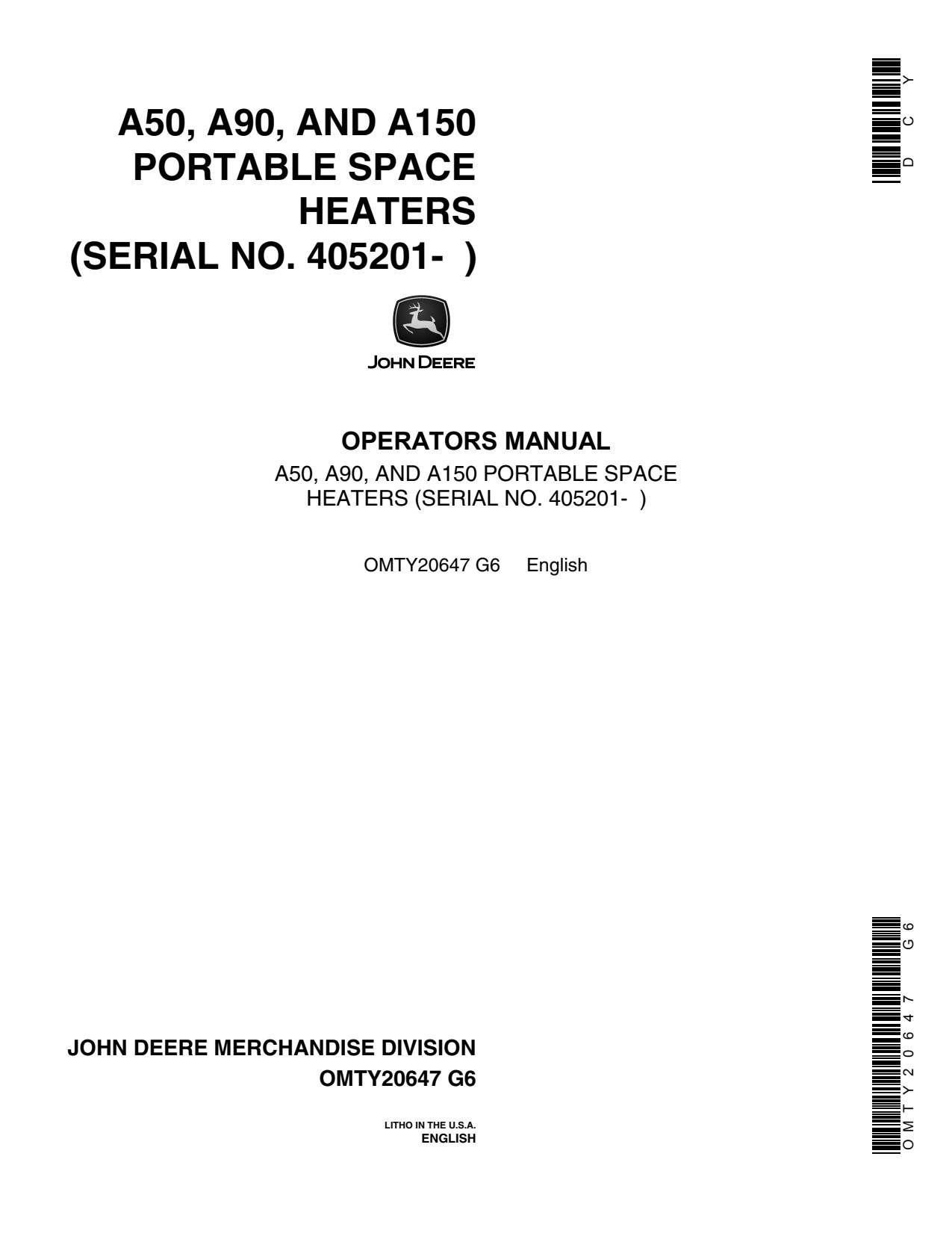John Deere A150 A50 A90 Portable Space Heater Operator Manual OMTY20647 1 John Deere A150 A50 A90 Portable Space Heater Operator Manual OMTY20647