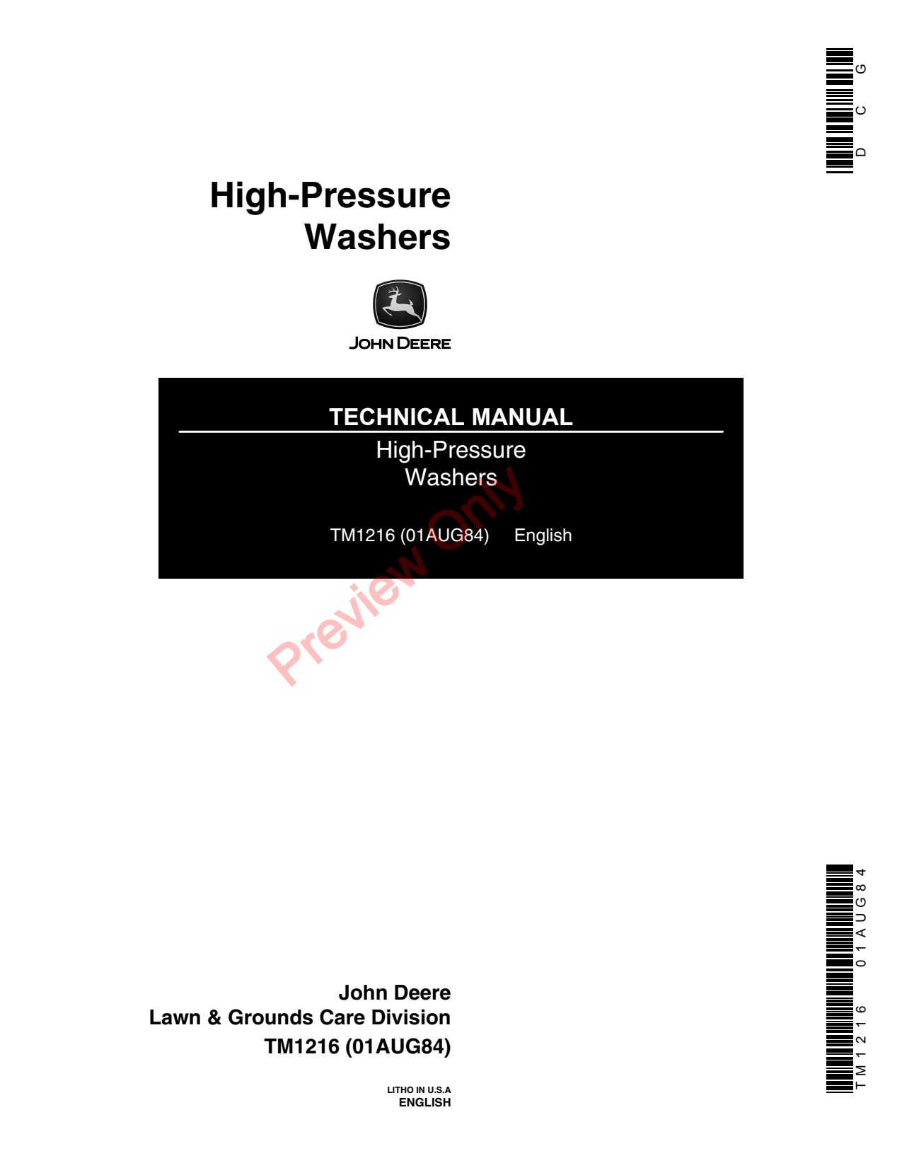 John Deere A16 A18 A22 A25 A40 High-Pressure Washer Technical Manual TM1216 1 John Deere A16 A18 A22 A25 A40 High-Pressure Washer Technical Manual TM1216